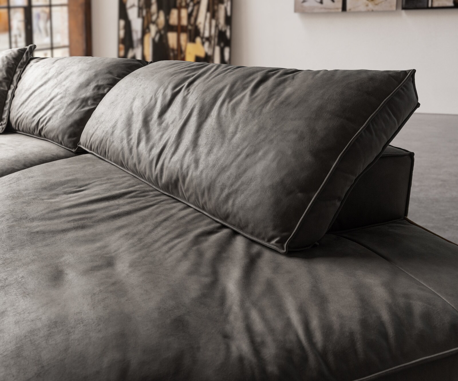 Big-Sofa Snoosh 400x150 cm Mikrofaser Schwarz Vintage Recamiere rechts 4