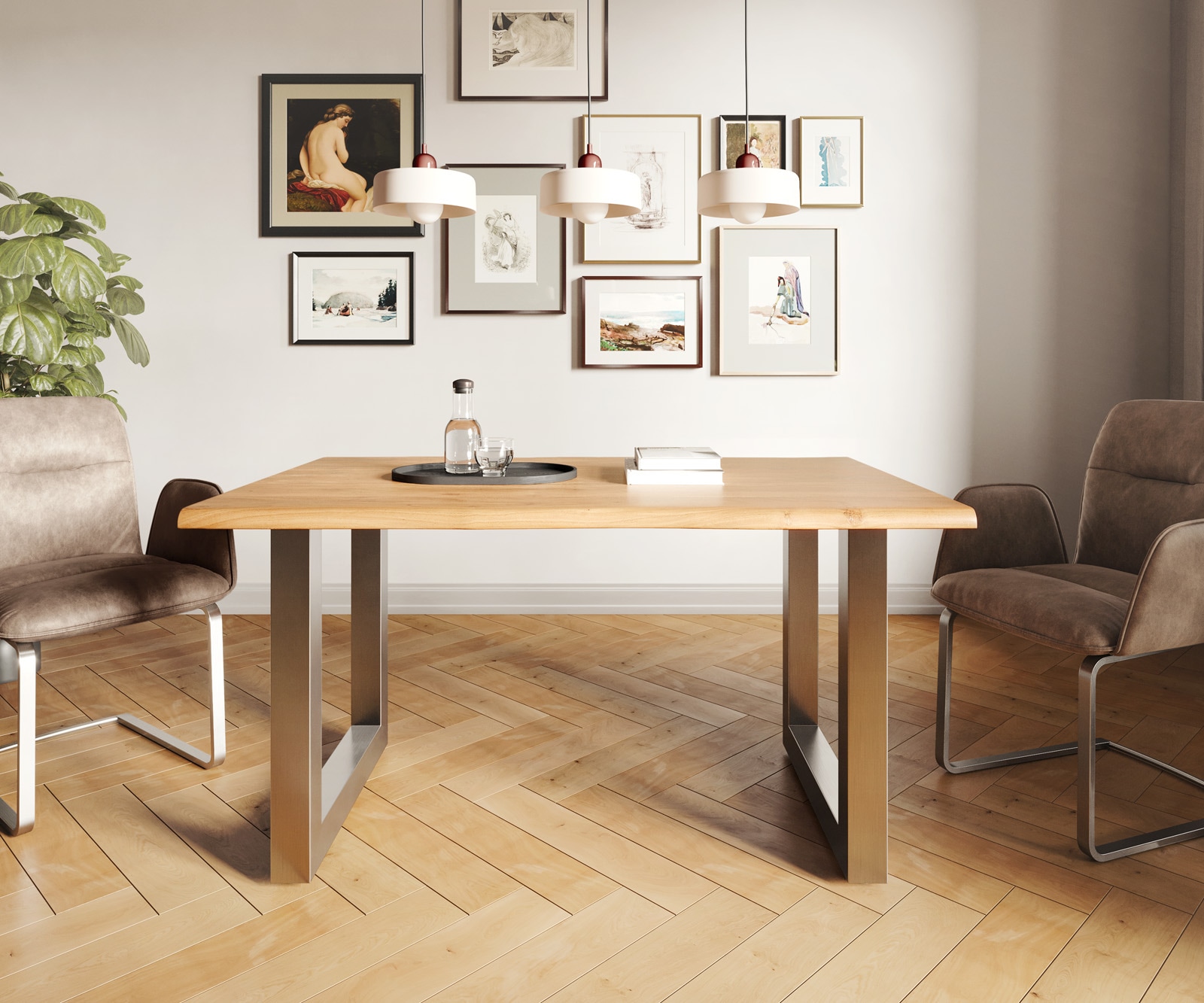 Esstisch Edge 140x90 Akazie Natur Edelstahl Breit Live-Edge 1 Esstisch Edge 140x90 Akazie Natur Edelstahl Breit Live-Edge 1