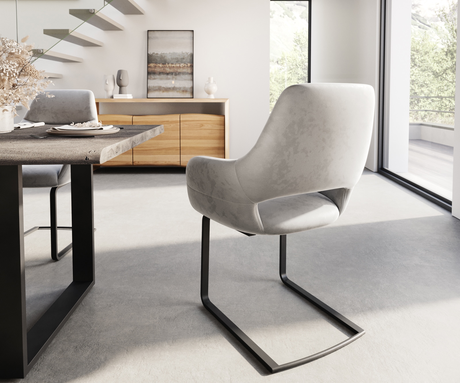 Freischwinger Yago-Flex mit Armlehnen Samt Grau Freischwinger flach Schwarz Taschenfederkern 4 Freischwinger Yago-Flex mit Armlehnen Samt Grau Freischwinger flach Schwarz Taschenfederkern 4