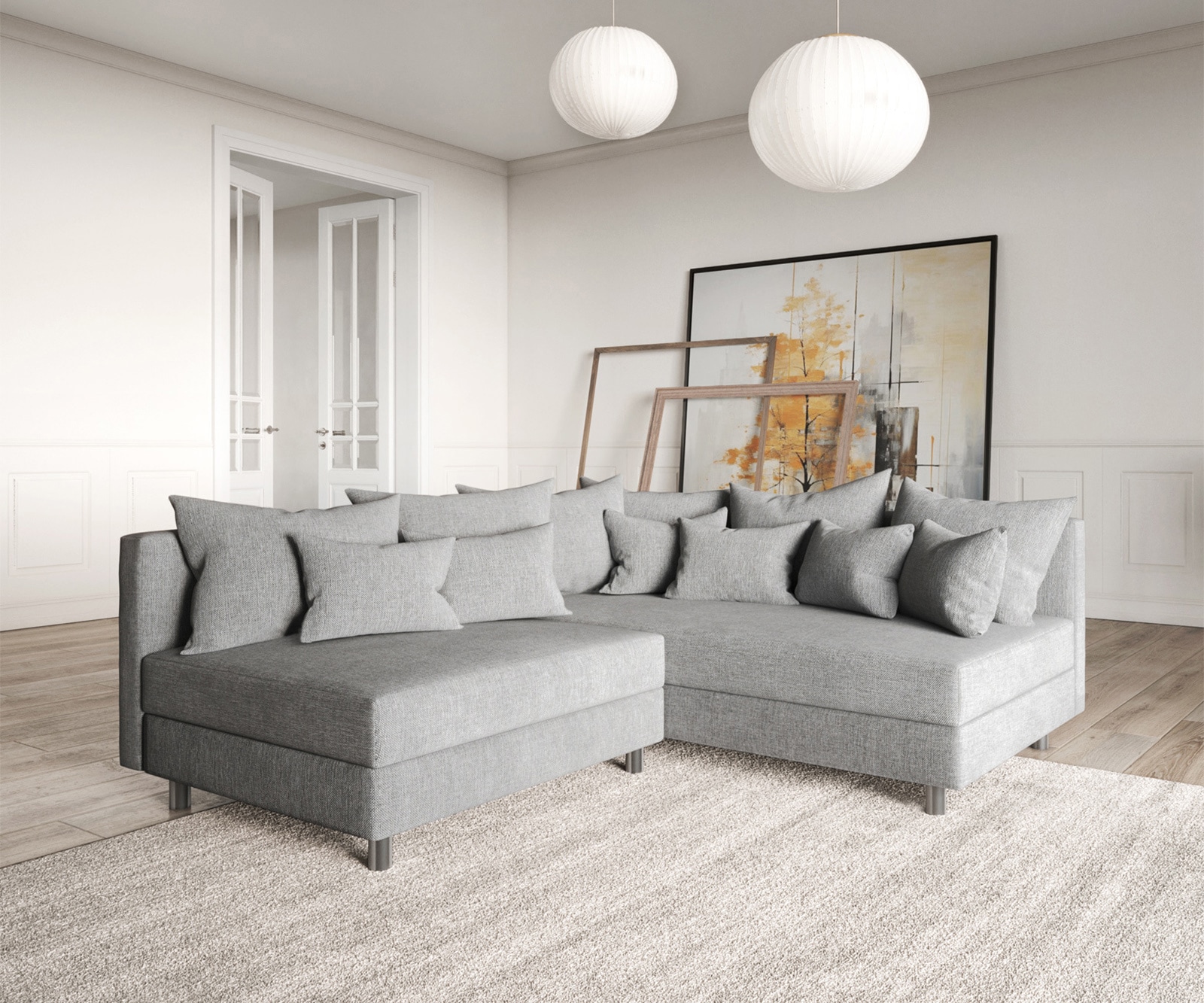 Ecksofa Clovis Grau Flachgewebe Ottomane Rechts Modulsofa 1 Ecksofa Clovis Grau Flachgewebe Ottomane Rechts Modulsofa 1