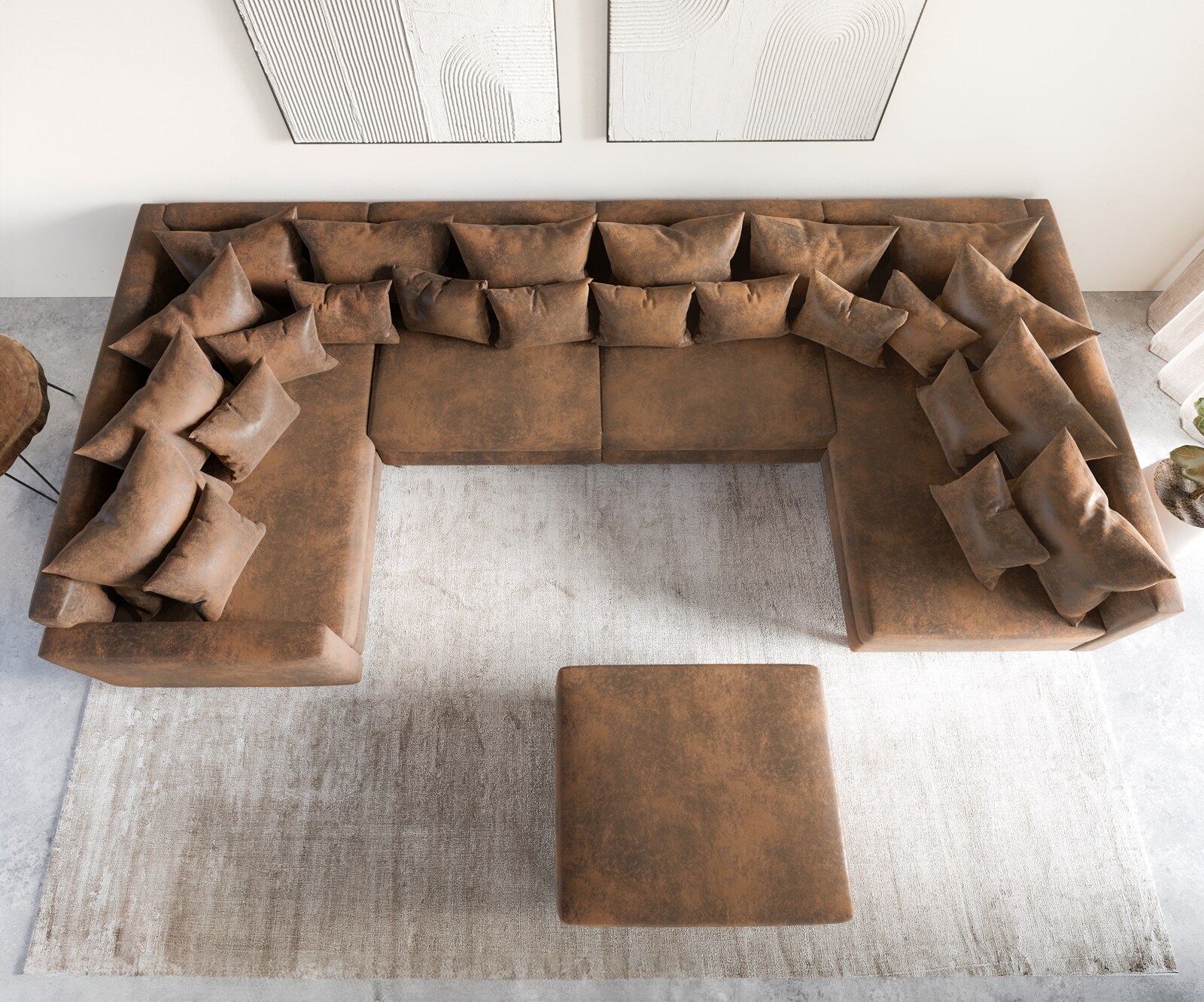 Wohnlandschaft Clovis XL modular Braun Antik Optik Hocker Armlehne 4 Wohnlandschaft Clovis XL modular Braun Antik Optik Hocker Armlehne 4