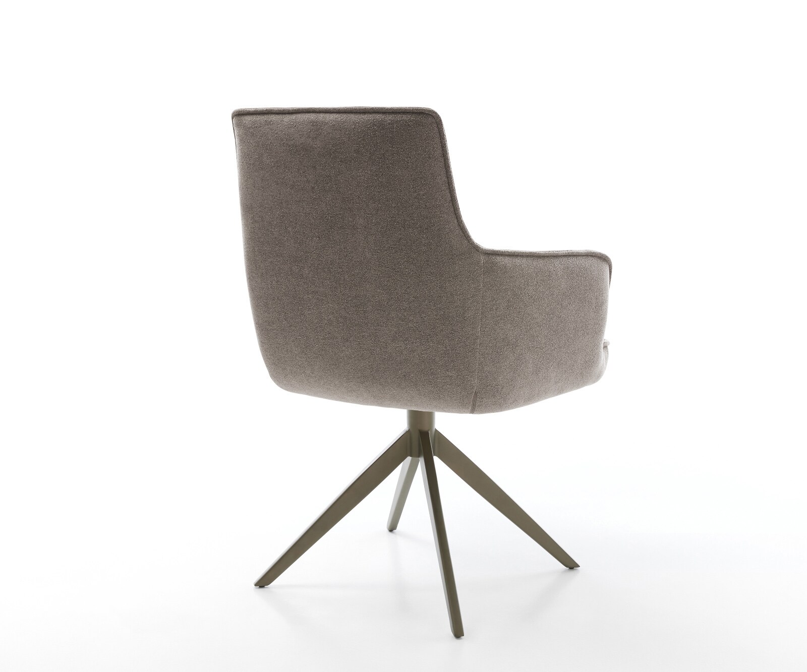 Chaise-pivotante Heira-Flex avec accoudoirs tissu structuré doux taupe pied croisé large aspect titane pivotement sur 360° fonction bascule ressorts ensachés 4