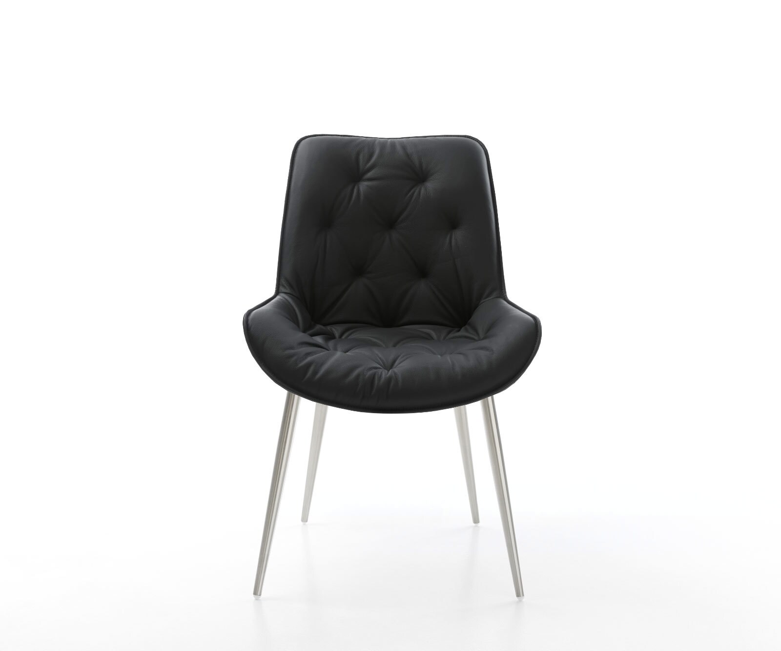 Esszimmerstuhl Taimi-Flex Echt-Leder Schwarz 4-Fuß konisch Edelstahl 3 Esszimmerstuhl Taimi-Flex Echt-Leder Schwarz 4-Fuß konisch Edelstahl 3