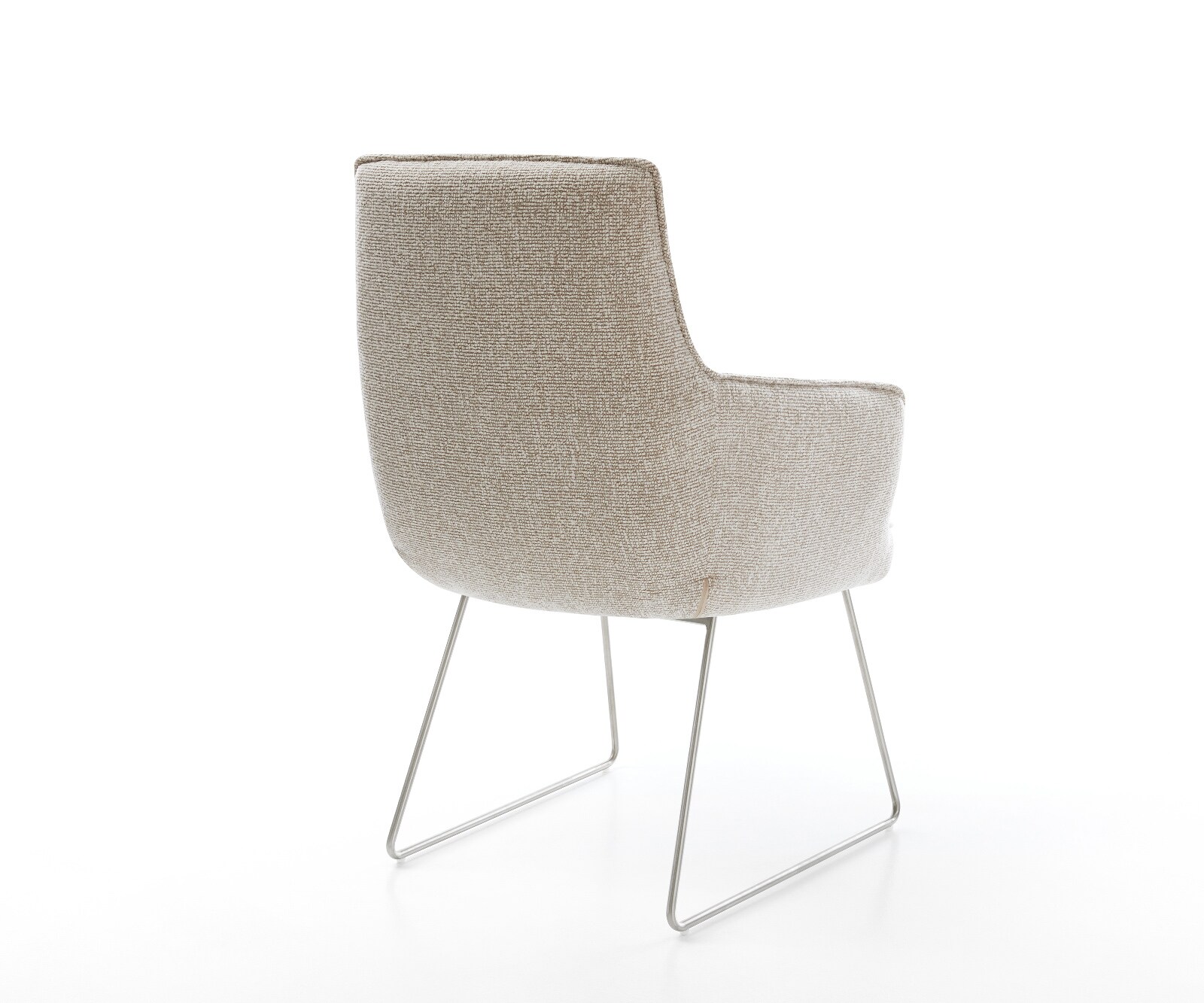 Esszimmerstuhl Heira-Flex mit Armlehnen Webstoff Soft Beige Kufengestell Edelstahl Taschenfederkern 4