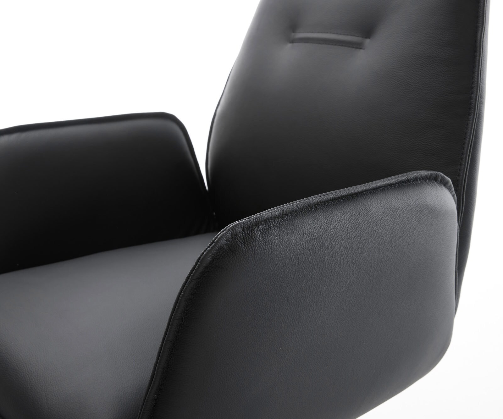 Drehstuhl Zoa-Flex Echt-Leder Schwarz Kreuzgestell breit Edelstahl 360° drehbar Wippfunktion Taschenfederkern 3