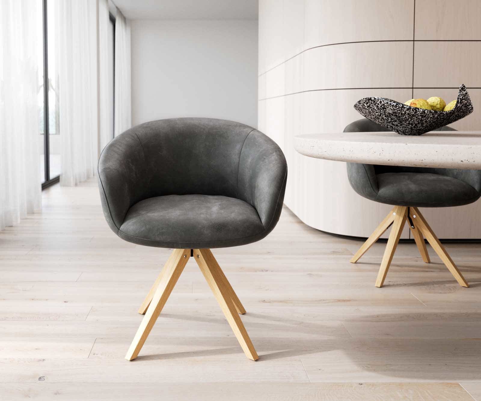 Drehstuhl Vinka-Flex mit Armlehnen Mikrofaser Anthrazit Vintage Holzgestell kantig Natur 180° drehbar Taschenfederkern 1 Drehstuhl Vinka-Flex mit Armlehnen Mikrofaser Anthrazit Vintage Holzgestell kantig Natur 180° drehbar Taschenfederkern 1