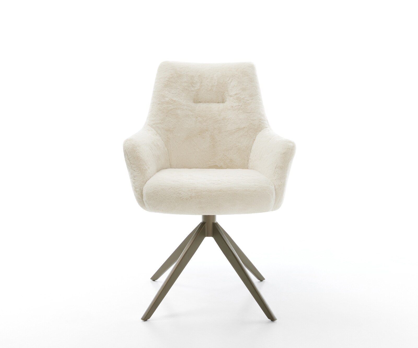 Chaise-pivotante Alja-Flex avec accoudoirs peluche crème-blanc pied croisé large aspect titane pivotement sur 360° fonction bascule resorts ensachés 2