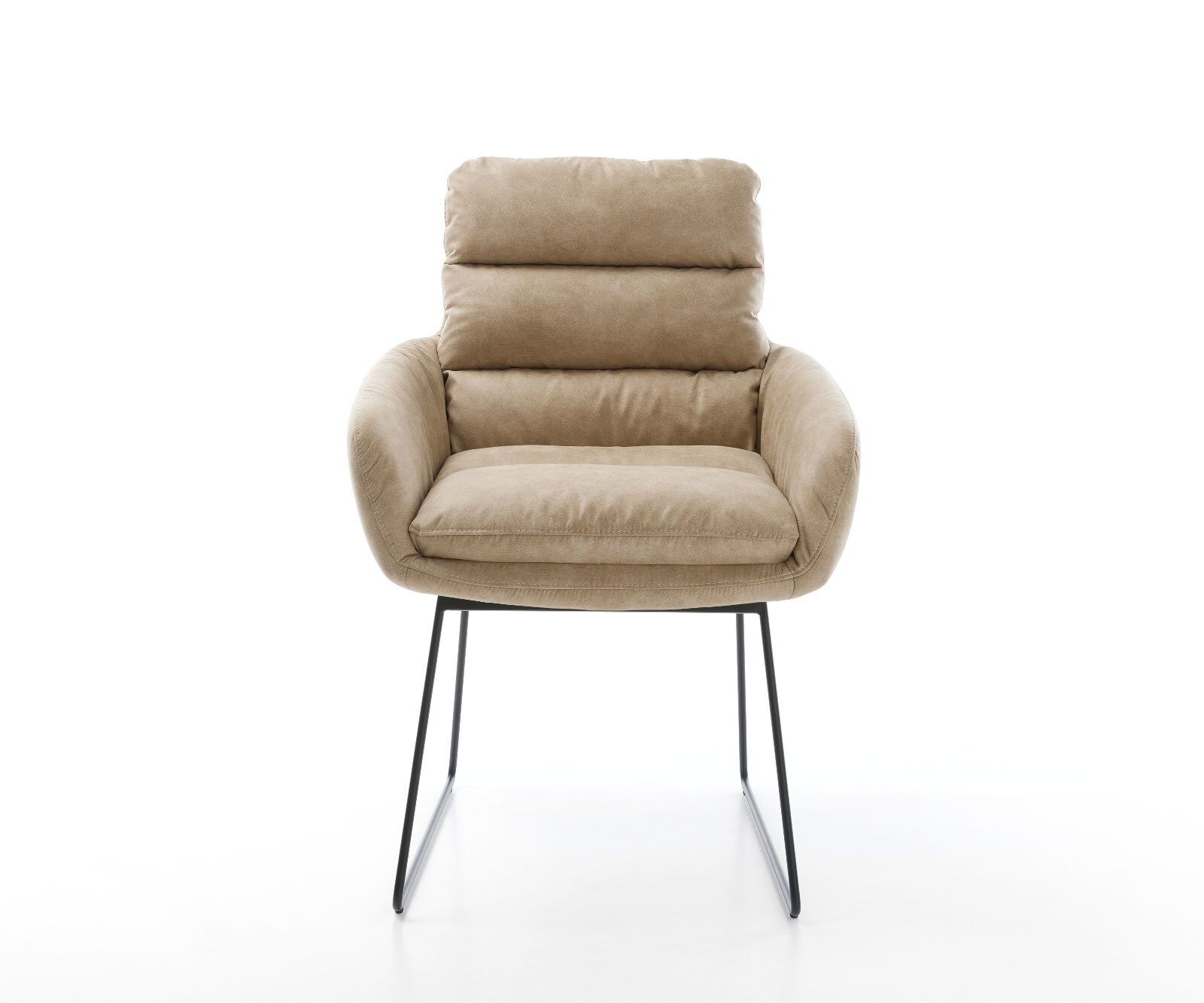 Chaise-de-salle-à-manger Abelia-Flex avec accoudoirs microvelours beige vintage pied trapèze noir 2