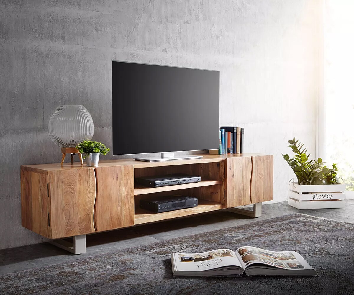 Meuble-TV Live-Edge 200 cm acacia nature 4 portes 2 compartiments