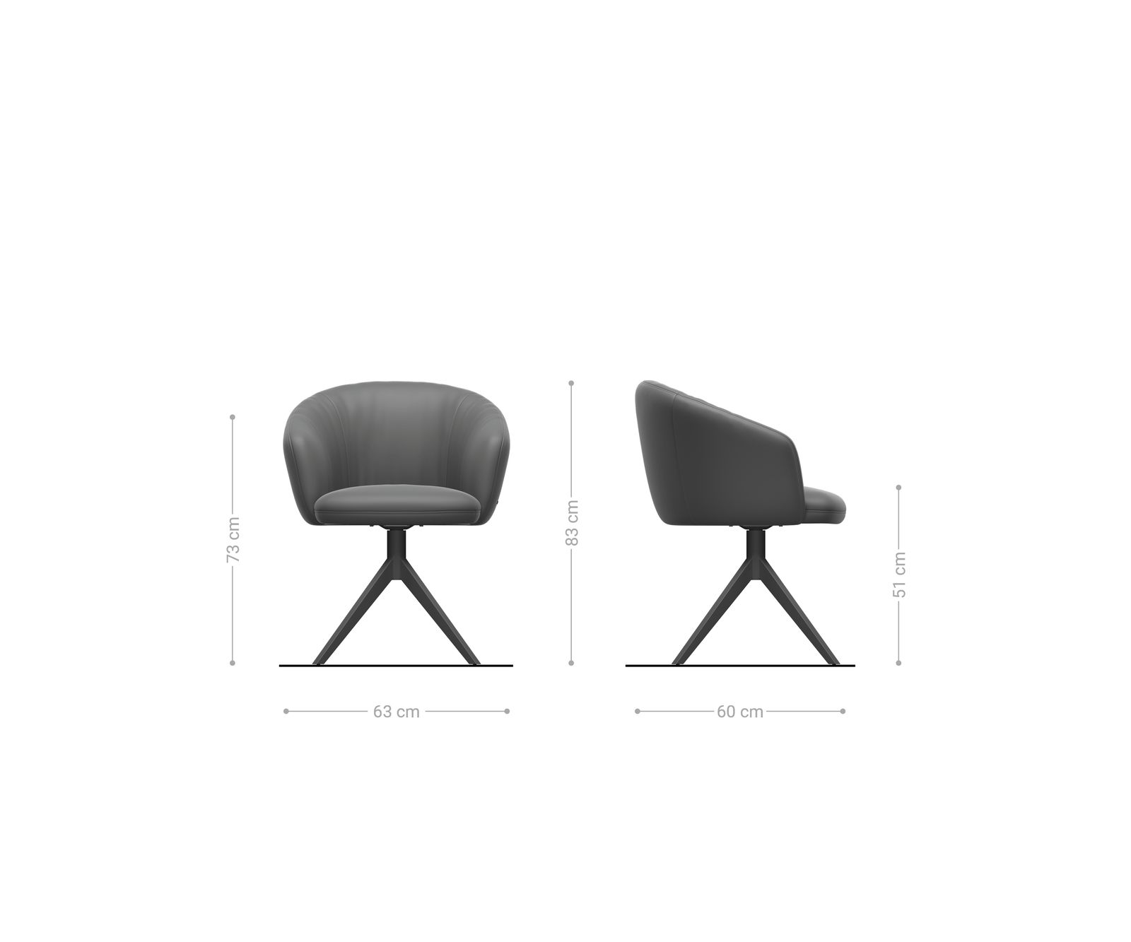 Chaise-pivotante Caja-Flex avec accoudoirs bouclé gris argenté pied croisé large acier inoxydable brossé pivotement sur 360° ressorts ensachés 6