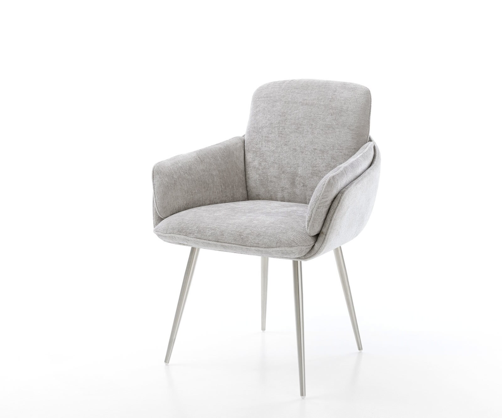 Chaise-de-salle-à-manger Luan-Flex avec accoudoirs tissu mixte couleur boue pied trapèze acier inoxydable