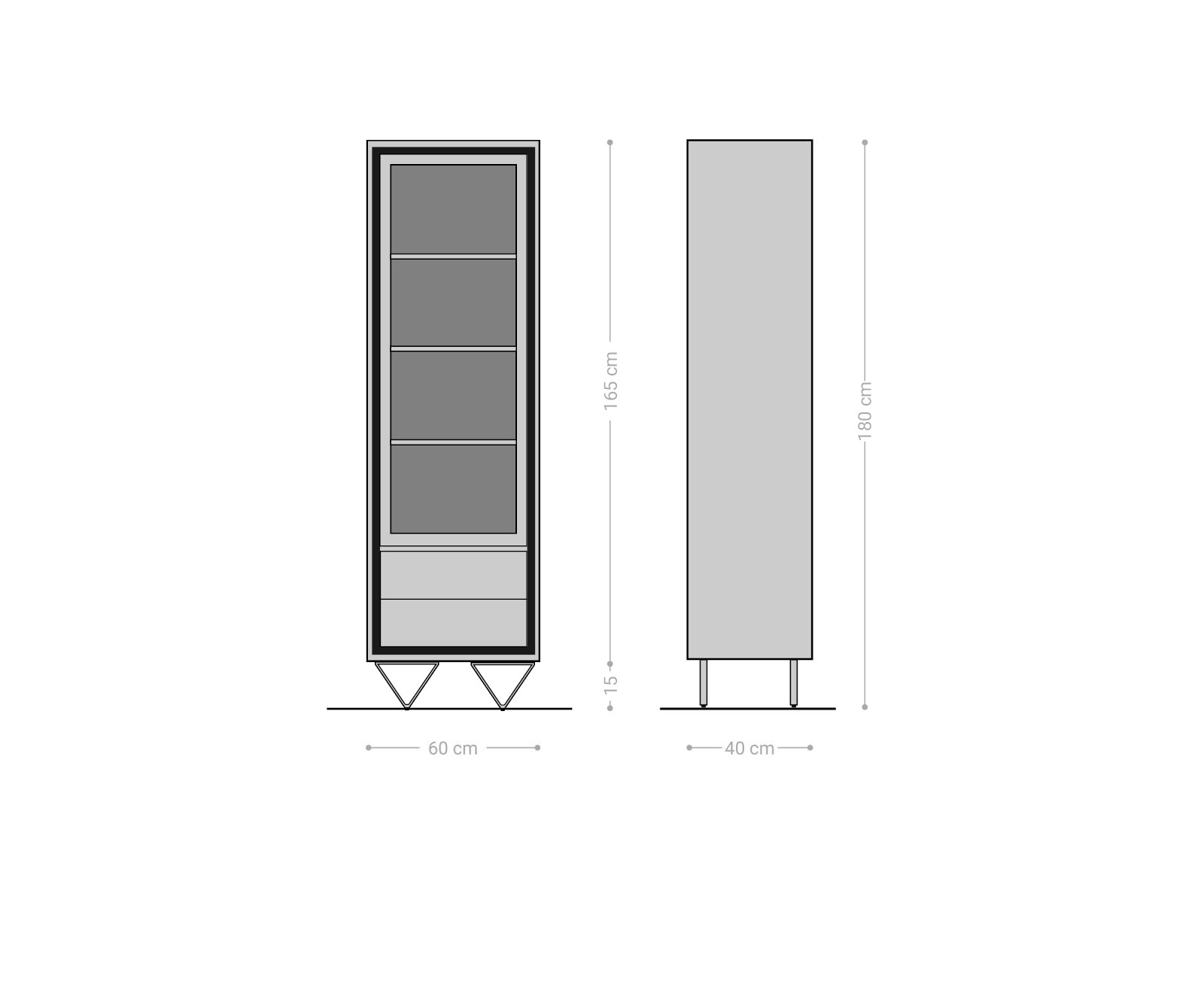 Buffet-Haut Stonegrace 60x180 cm acacia marron plaqué pierre 1 porte 2 tiroirs pied en V noir 5