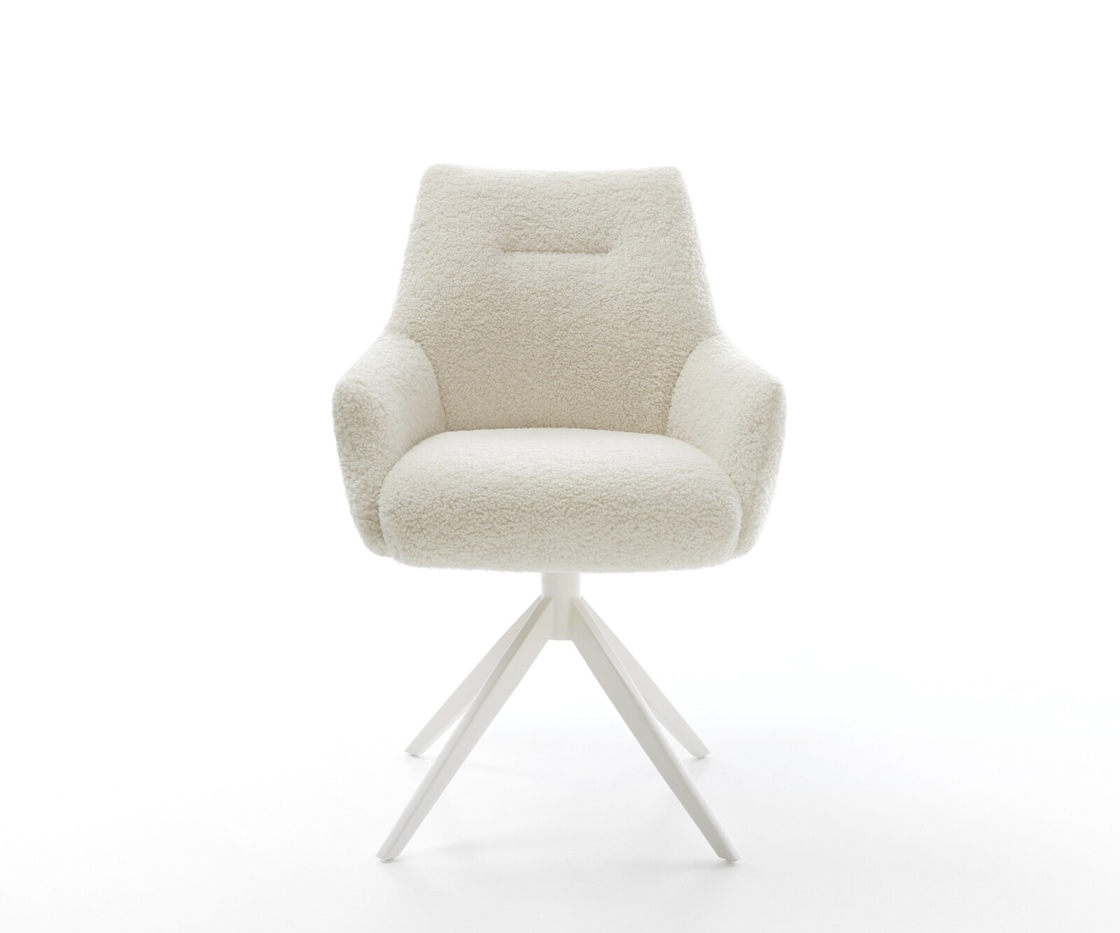 Drehstuhl Alja-Flex mit Armlehnen Teddystoff Beige Kreuzgestell breit Weiß 360° drehbar Wippfunktion Taschenfederkern 2