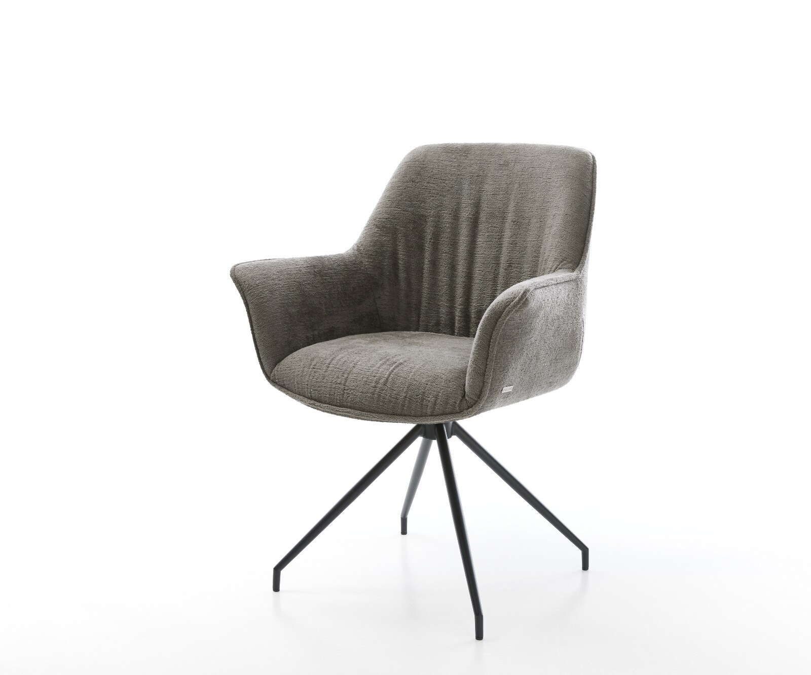 Chaise-de-salle-à-manger Keila-Flex avec accoudoirs bouclé doux couleur boue pied croisé conique noir 1