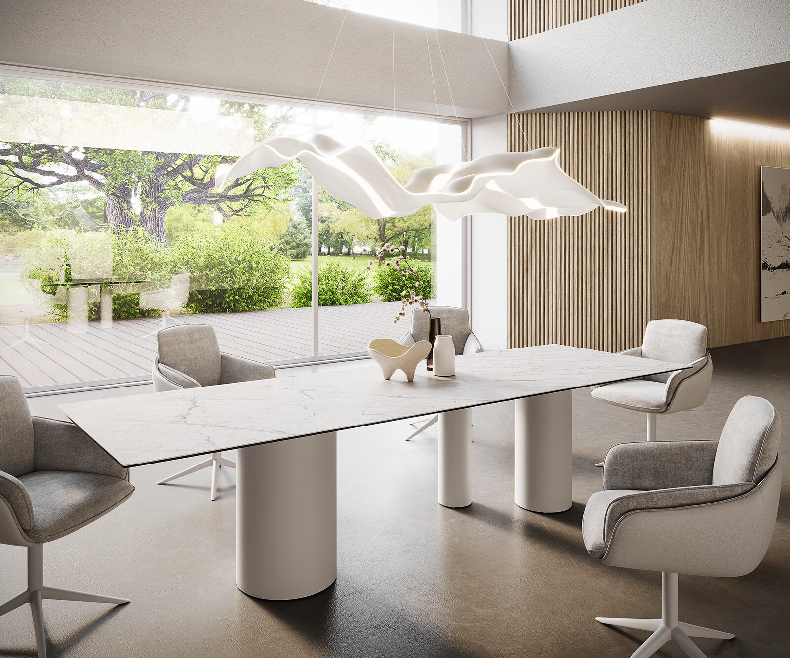 Esstisch Edge 300x100 Keramik Laminam®Statuarietto Weiß Troa Metall Weiß