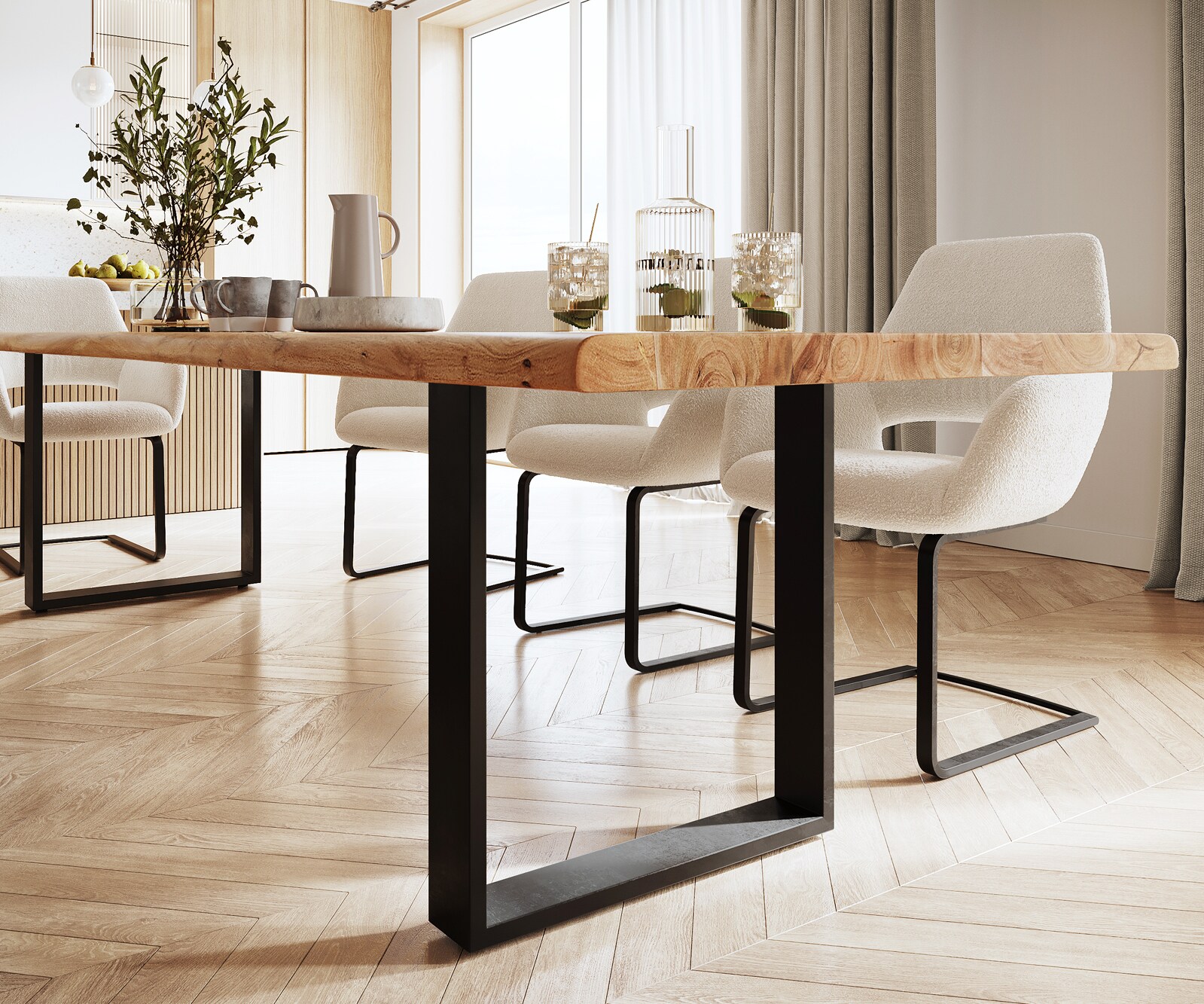 Table de salle à manger Edge 300x100 XL acacia naturel métal noir Live-Edge 4