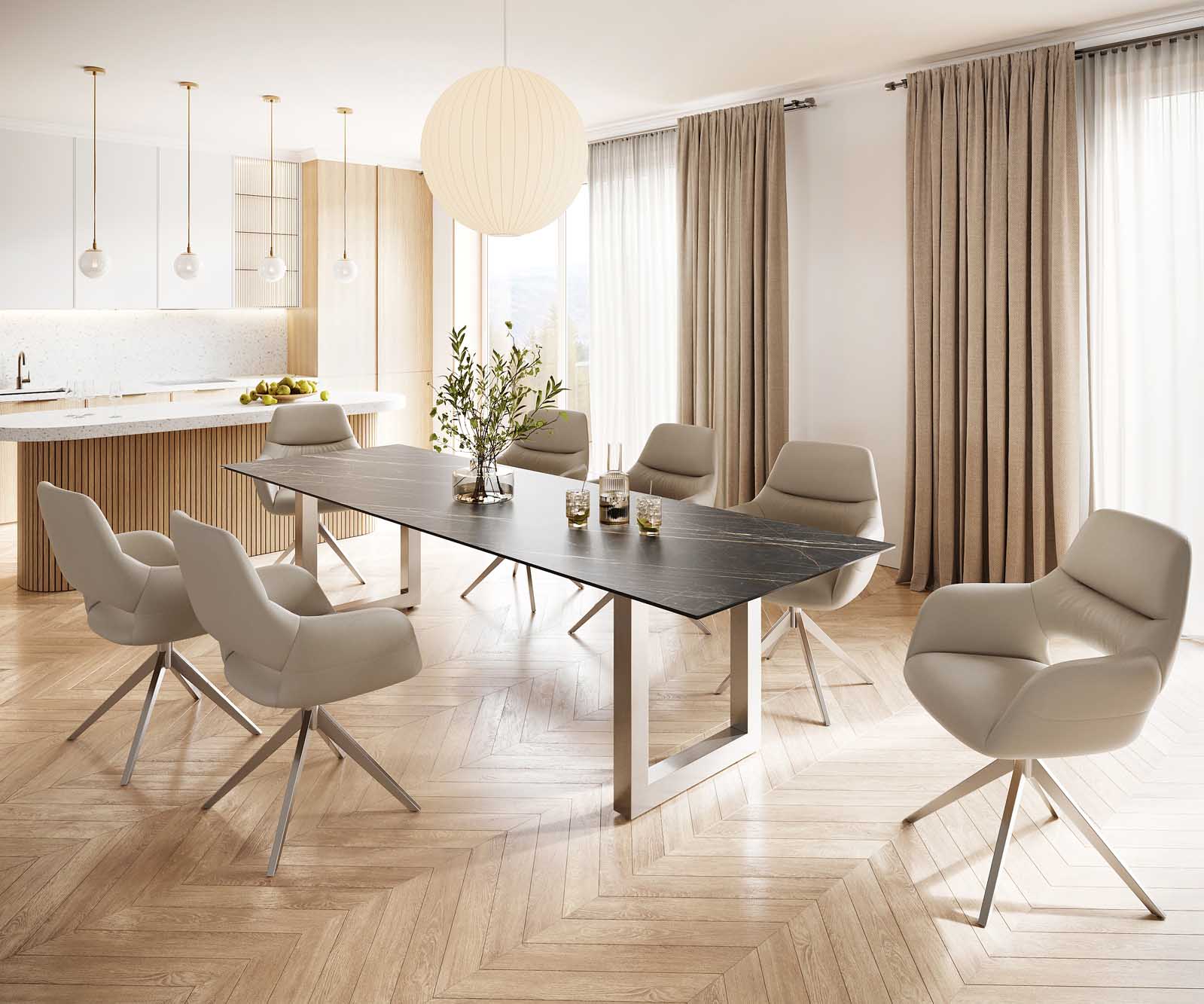 Table-à-manger Edge 300x100 céramique Laminam® noir desir brun inox large 5