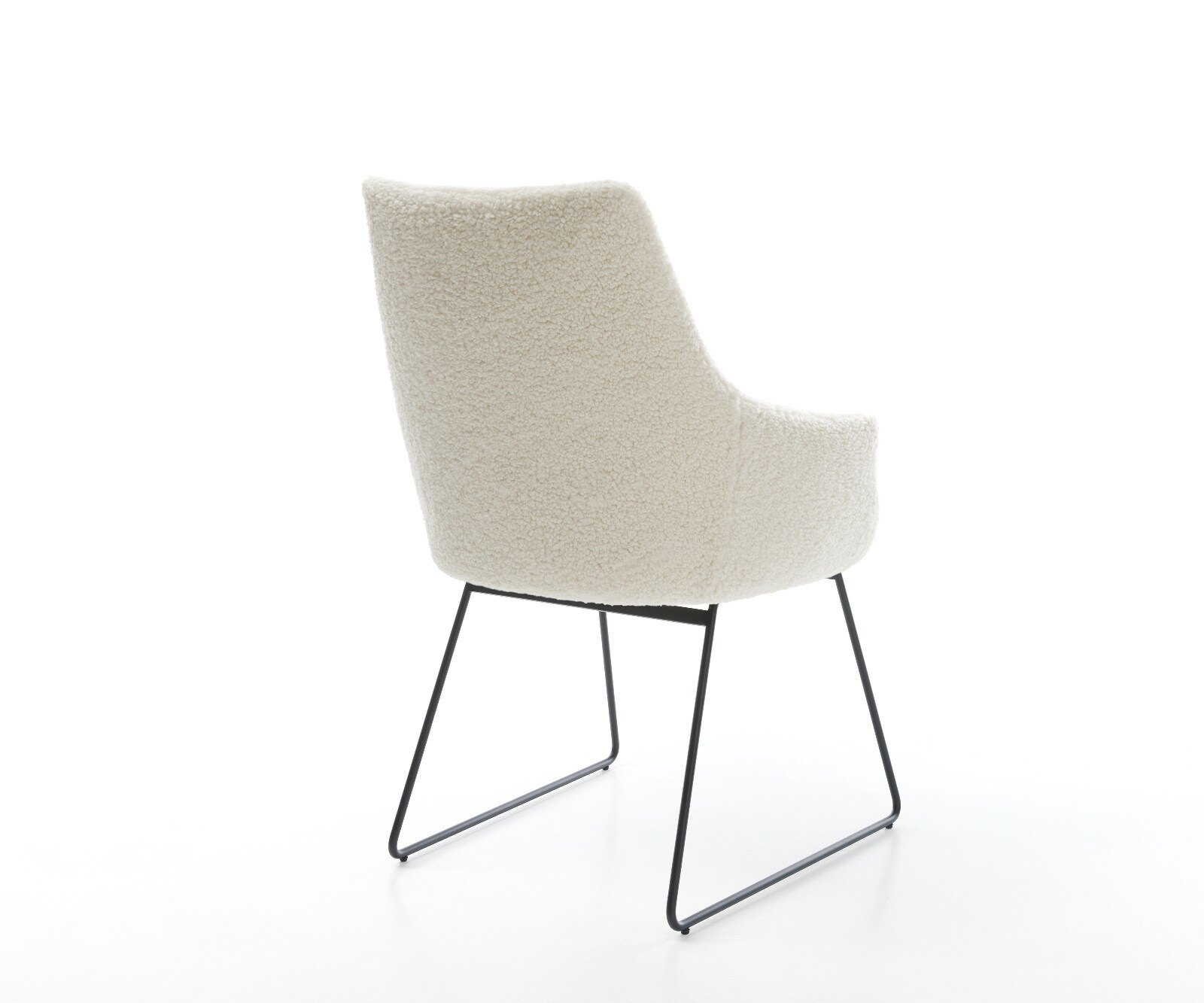 Chaise-de-salle-à-manger Alja-Flex avec accoudoirs tissu teddy beige pied trapèze noir resorts ensachés 5