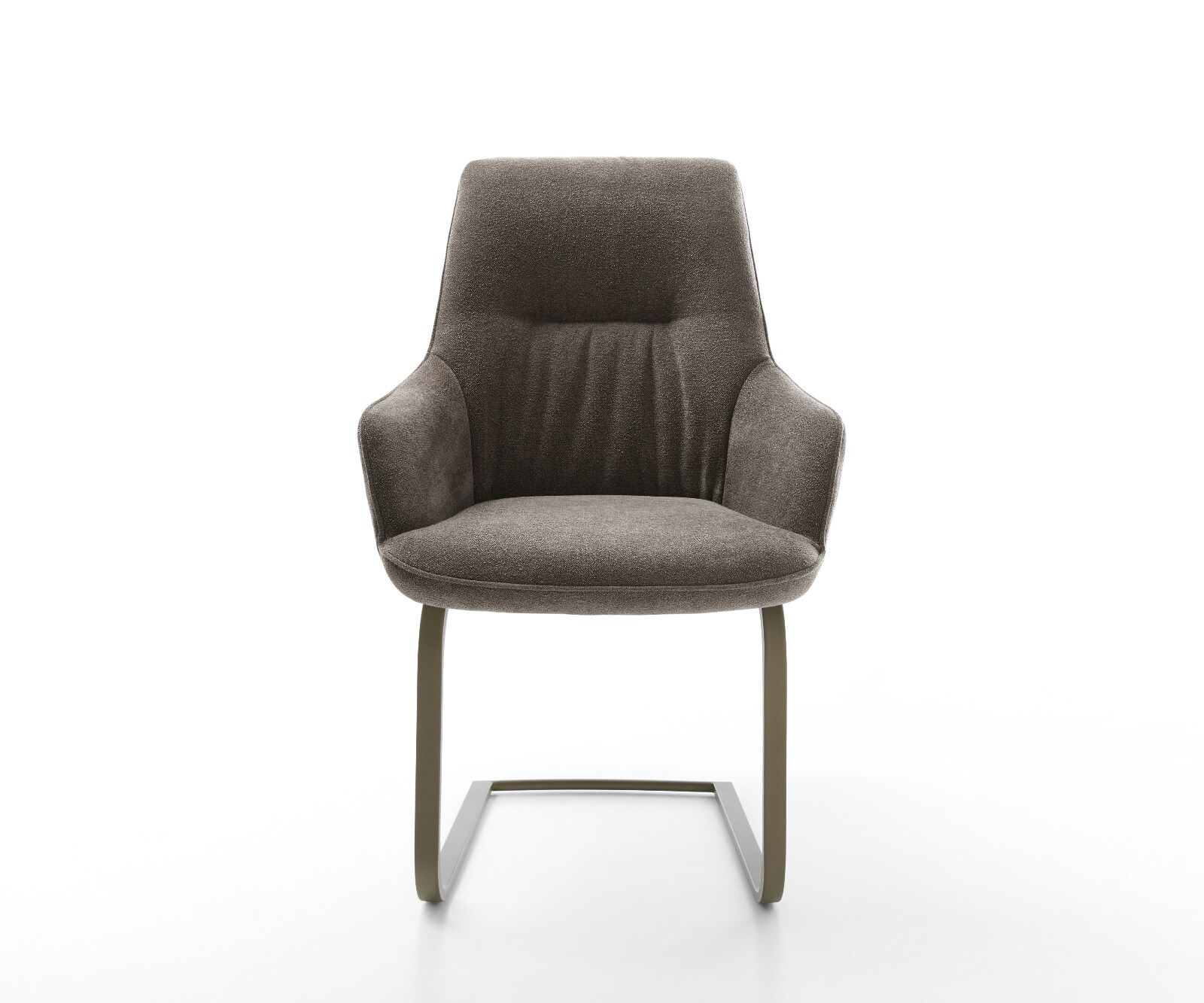 Cantilever Zelia-Flex avec accoudoirs tissu structuré doux taupe pied cantilever plat aspect titane ressorts ensachés 1