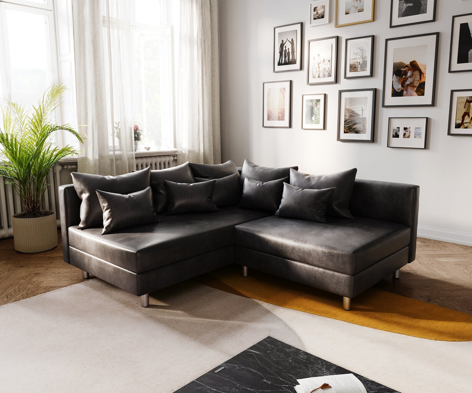 Canapé Clovis anthracite look antique ottoman gauche canapé module