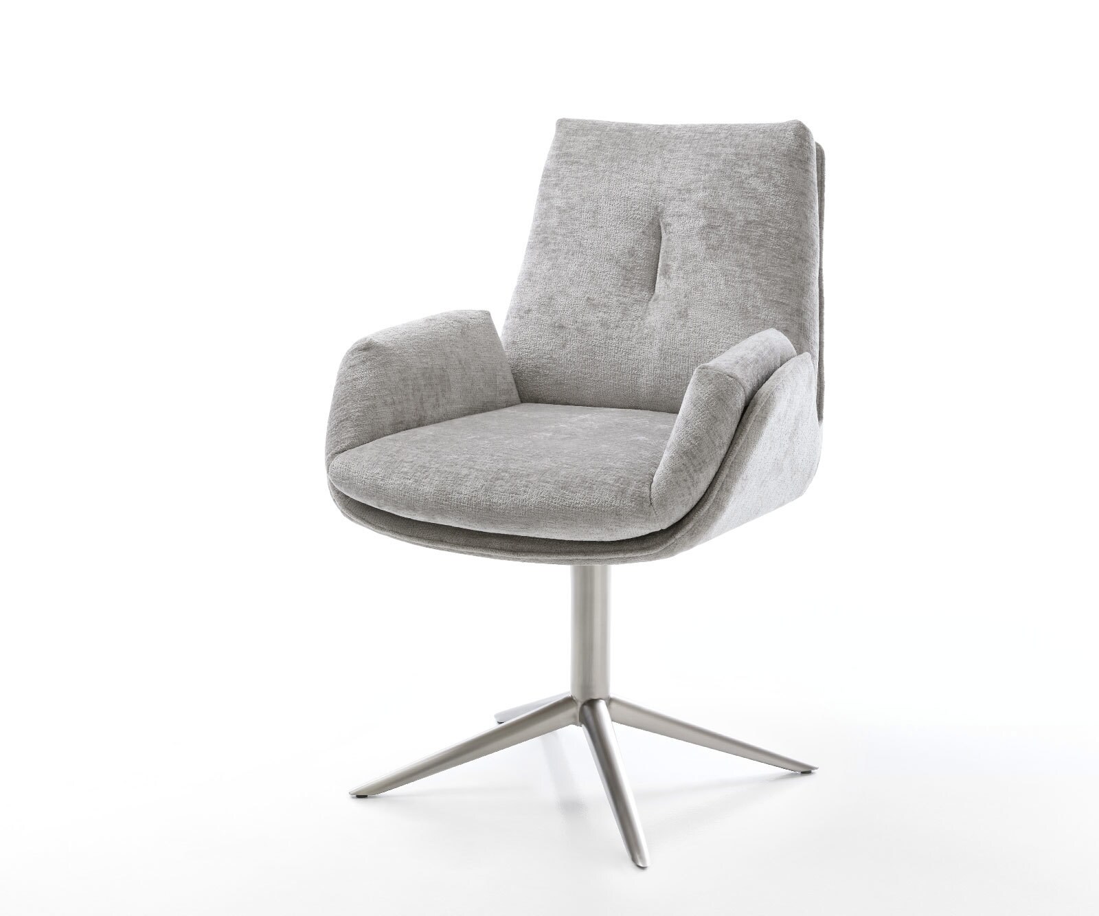 Chaise-pivotante Clea-Flex chenille gris argenté pied de chaise 4 branches acier inoxydable brossé pivotement sur 360° fonction bascule
