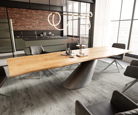 Table à manger Edge 300x100x4 chêne naturee Cono métallique argent Live-Edge