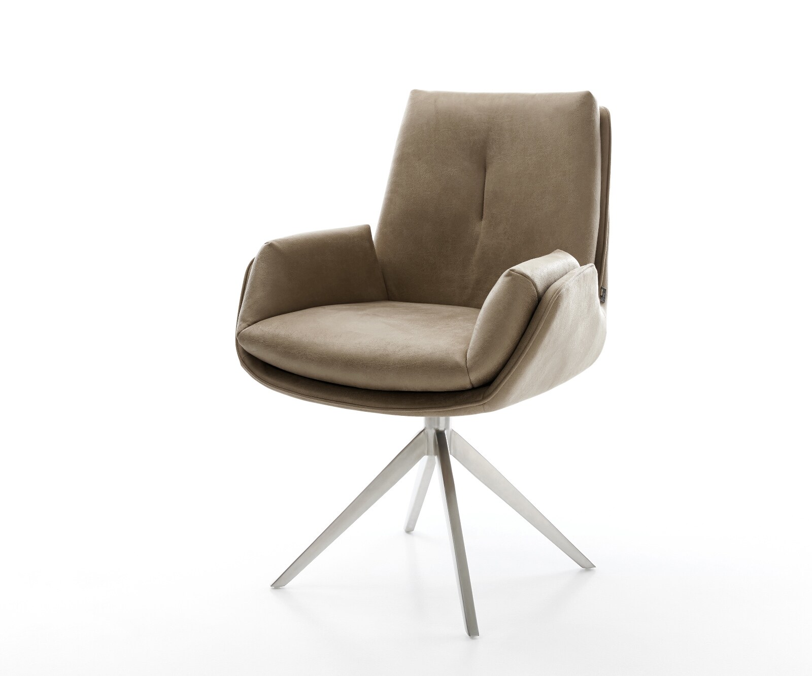 Drehstuhl Clea-Flex Mikrofaser Beige Vintage Kreuzgestell breit Edelstahl 360° drehbar Wippfunktion