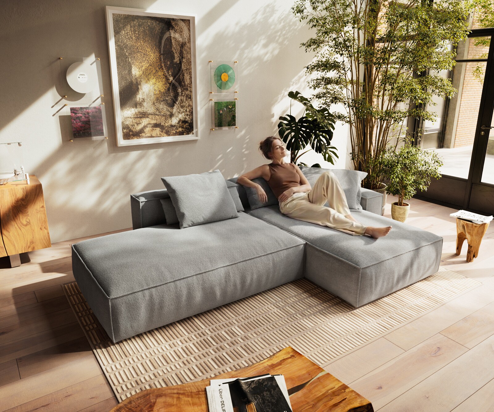 Canapé d'angle Freestyle Cozy 310x200 cm Tissu texturé gris doux 3