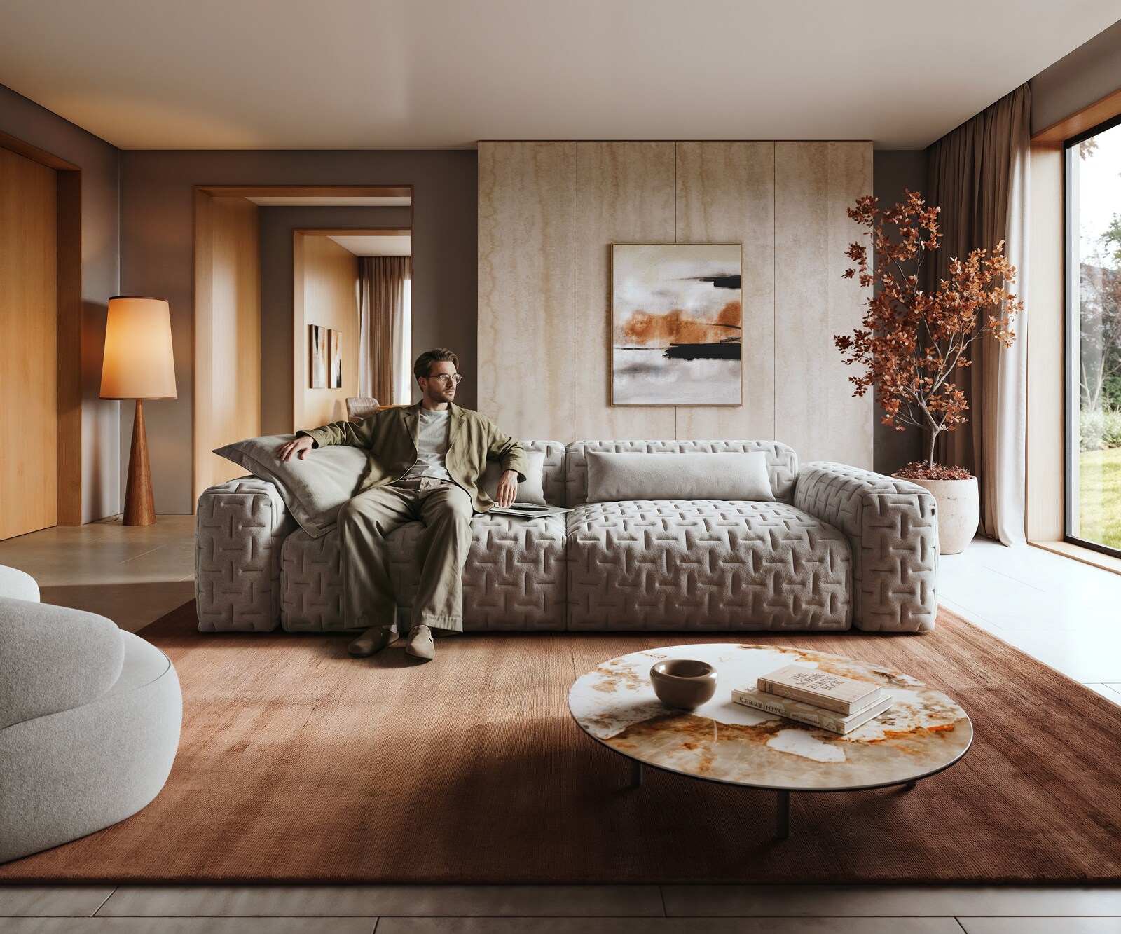 Big-Sofa Freestyle 280x110 cm Strukturstoff Soft Grau Gesteppt 2