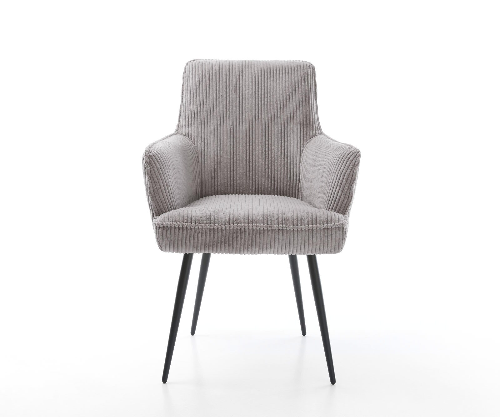 Chaise-de-salle-à-manger Heira-Flex avec accoudoirs côtelé gris argenté 4 pieds coniques noir ressorts ensachés 2