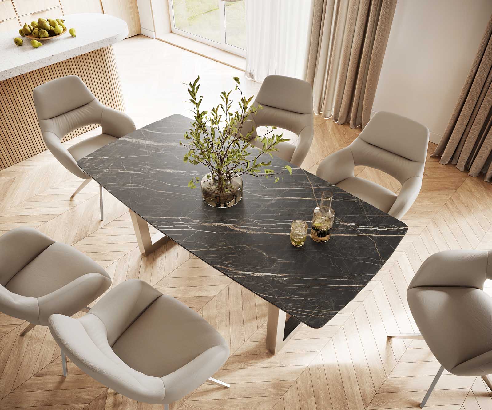Table-à-manger Edge forme Boot 200x100 céramique Laminam® noir desir brun inox large 3