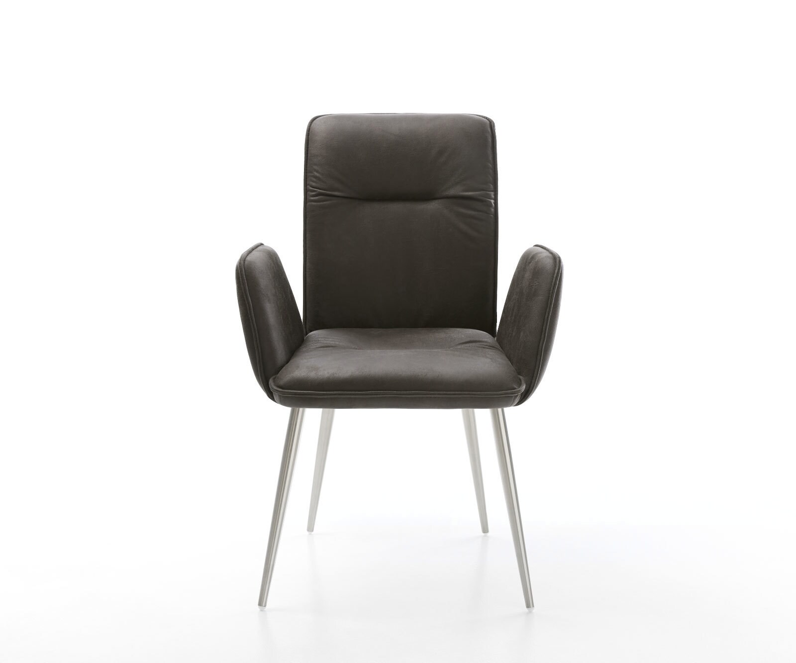 Chaise-de-salle-à-manger Vinja-Flex microvelours anthracite vintage 4 pieds coniques acier inoxydable brossé 1