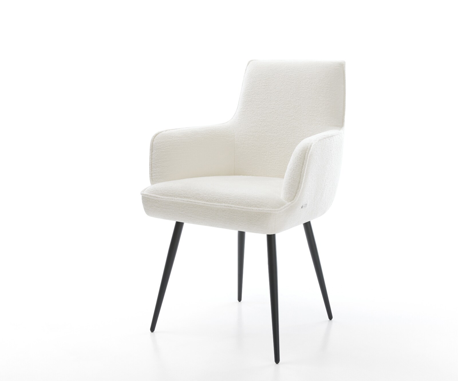 Esszimmerstuhl Heira-Flex mit Armlehnen Bouclé Soft Beige 4-Fuß konisch Schwarz Taschenfederkern
