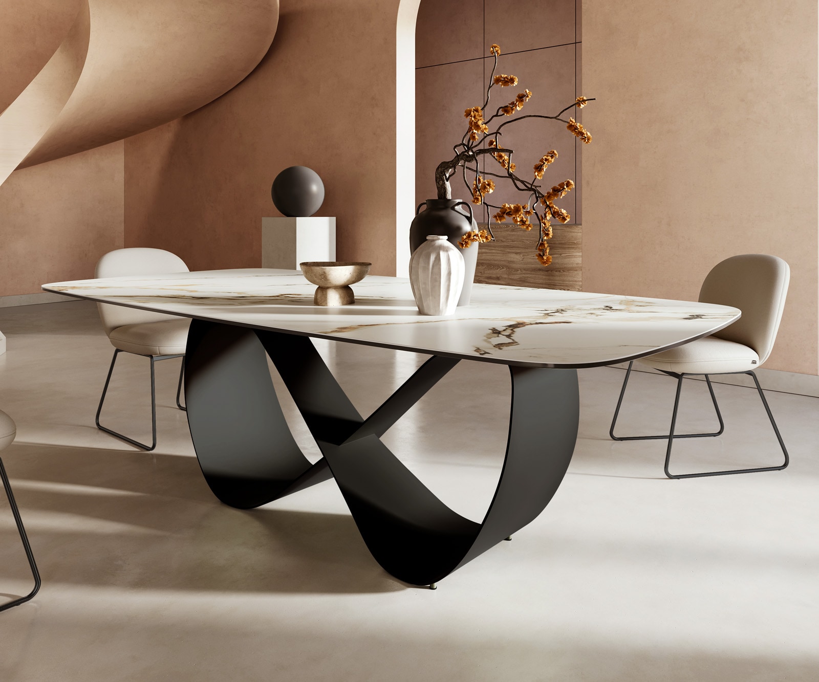 Esstisch Edge Boot 240x120cm Keramik Calacatta Luxe Weiß-Gold-Grau Infinity Metall Schwarz 5 Esstisch Edge Boot 240x120cm Keramik Calacatta Luxe Weiß-Gold-Grau Infinity Metall Schwarz 5