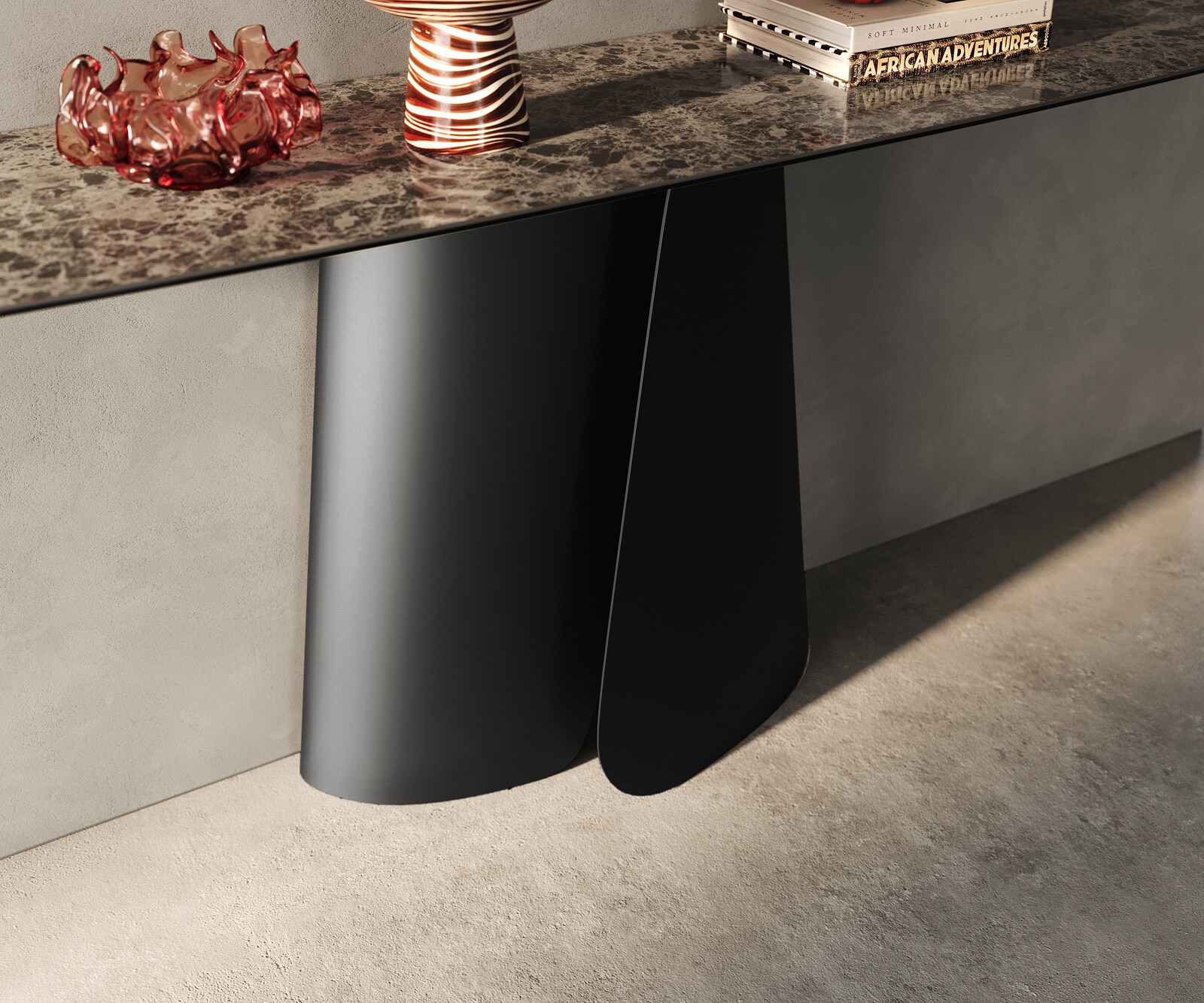 Console Edge forme bateau 180x40 cm Céramique Emperador Extra Lucidato Dunkelbraun Livos Métal Noir 5