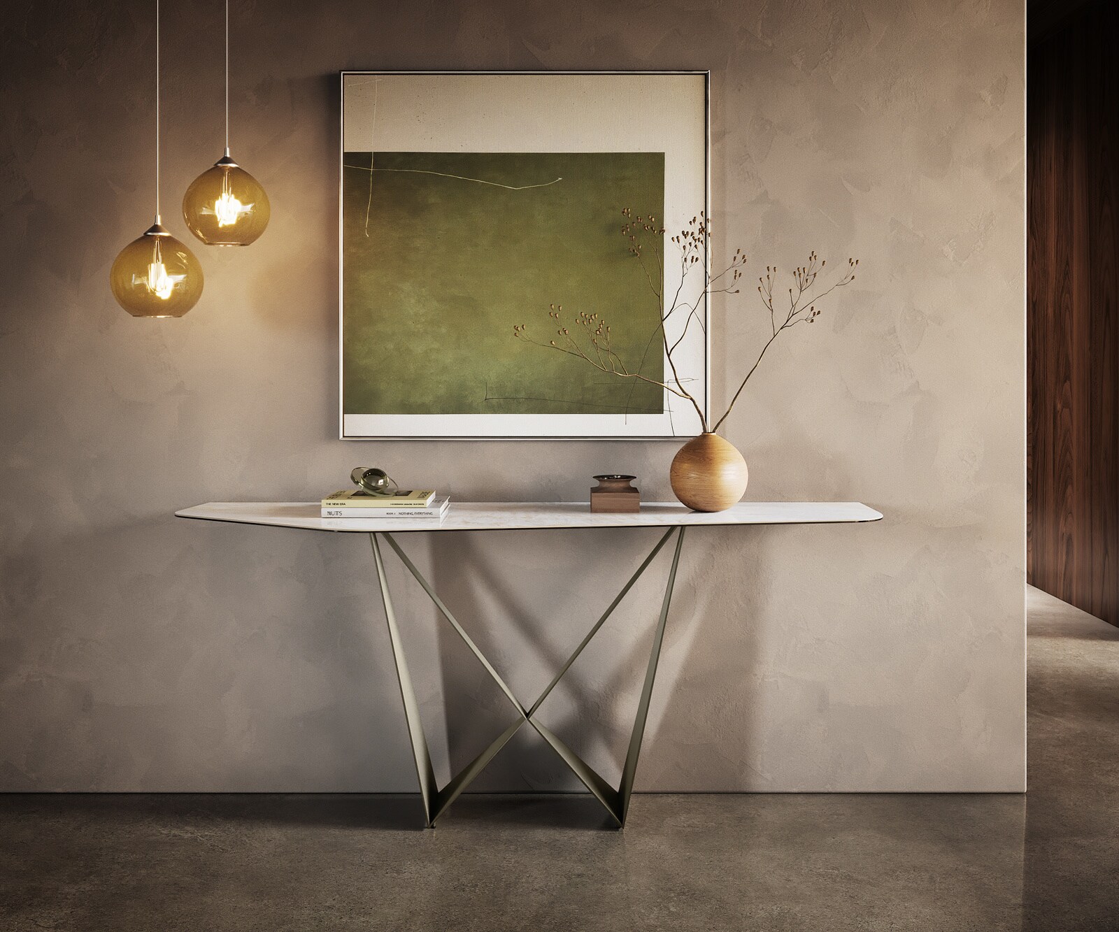 Konsolentisch Edge Polygonal 180x50 cm Keramik Onyx Pearl Spios Metall Effektfinish Titan 3