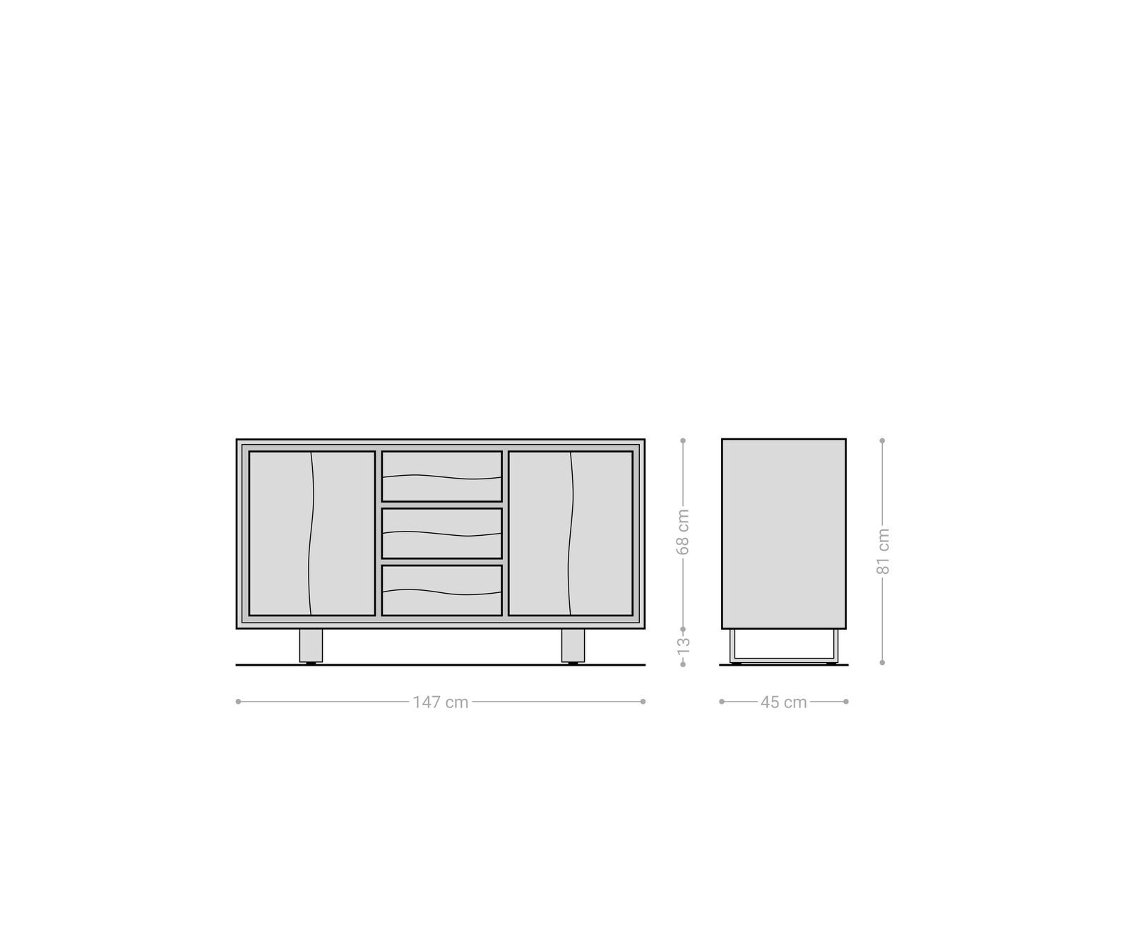 Sideboard Live-Edge 147 cm Akazie Natur 3 Schübe 2 Türen 6