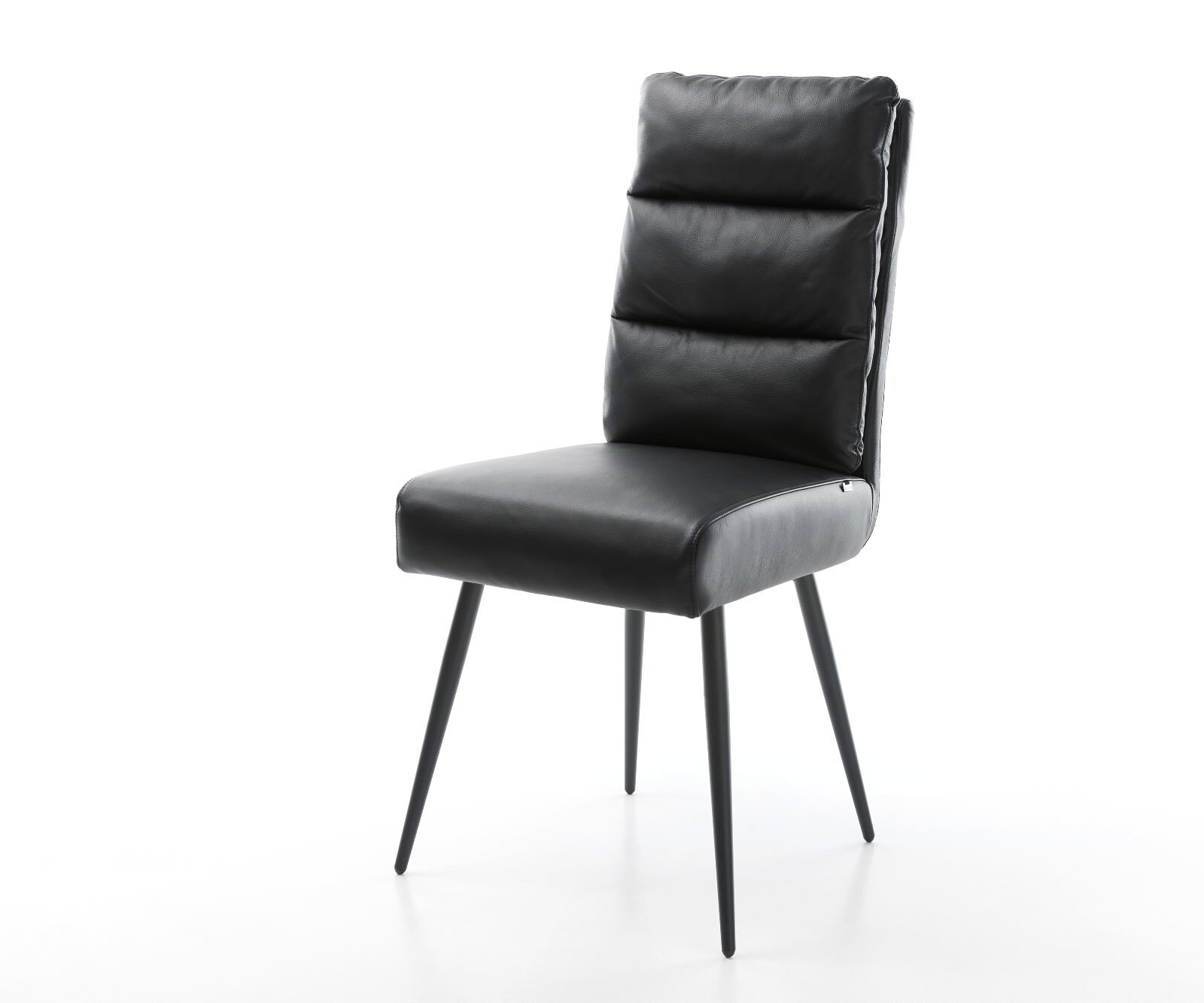 Chaise-de-salle-à-manger Pela-Flex cuir de vache noir 4 pieds coniques noir ressorts ensachés 1