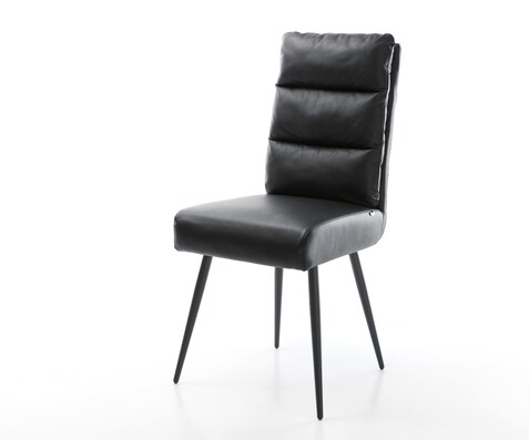 Chaise-de-salle-à-manger Pela-Flex cuir de vache noir 4 pieds coniques noir ressorts ensachés