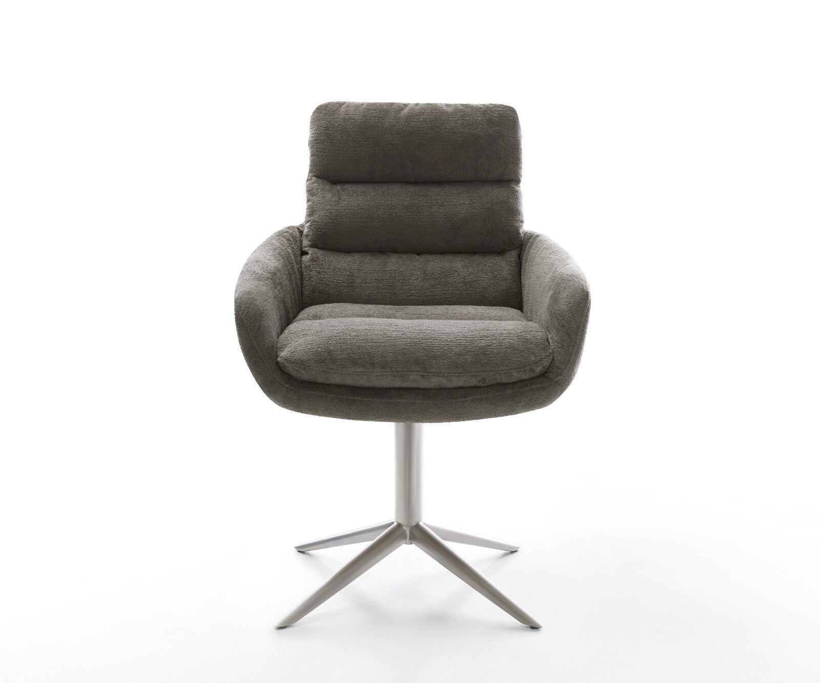 Drehstuhl Abelia-Flex mit Armlehnen Bouclé Soft Schlamm Fußkreuz Edelstahl 360° drehbar Wippfunktion 2