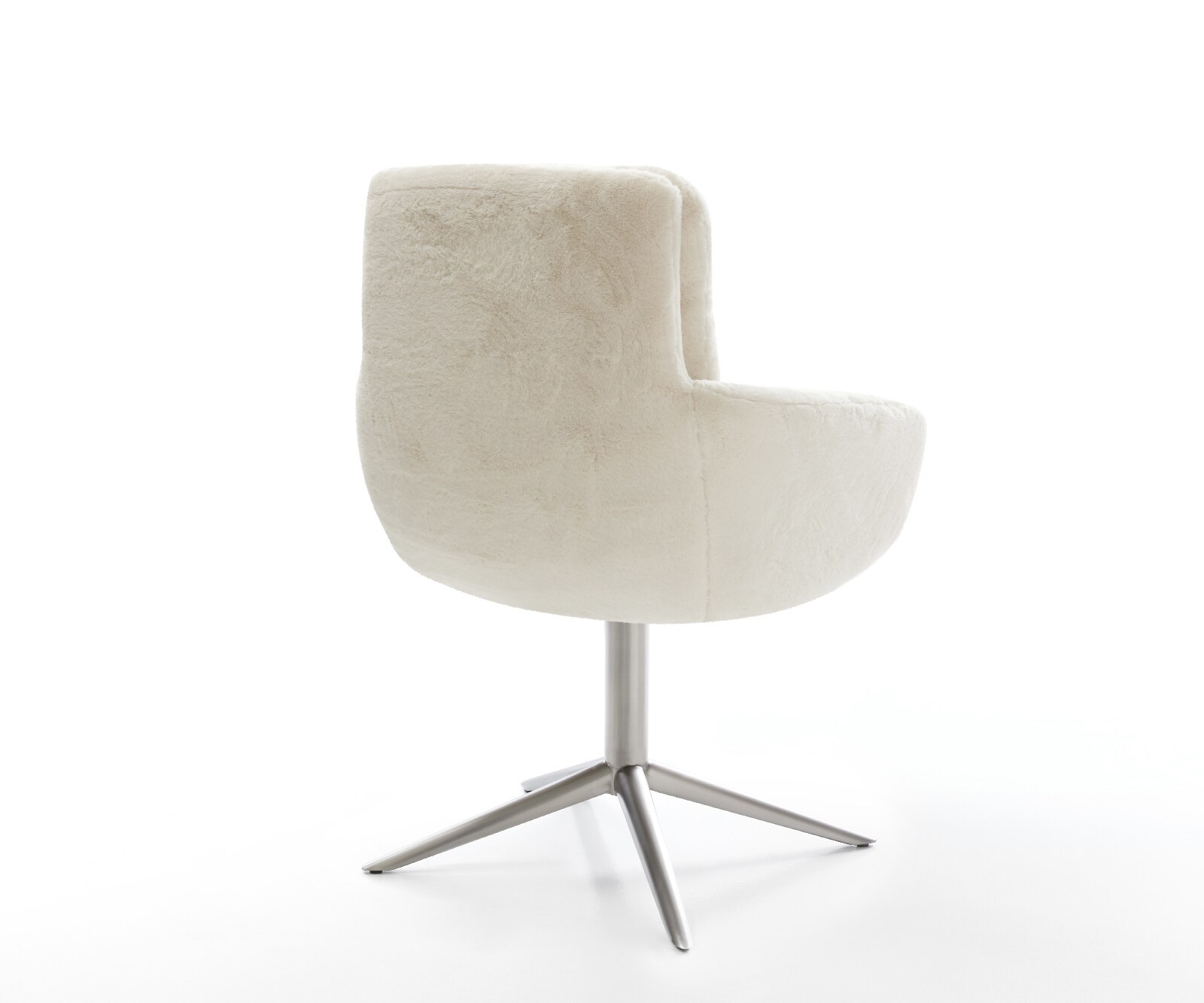 Drehstuhl Abelia-Flex mit Armlehnen Plüsch Creme-Weiß Fußkreuz Edelstahl 360° drehbar Wippfunktion 4