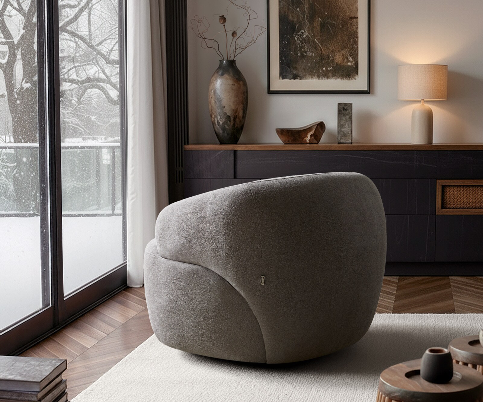 Fauteuil-lounge Nova 88x88 cm microfibre taupe vintage 7