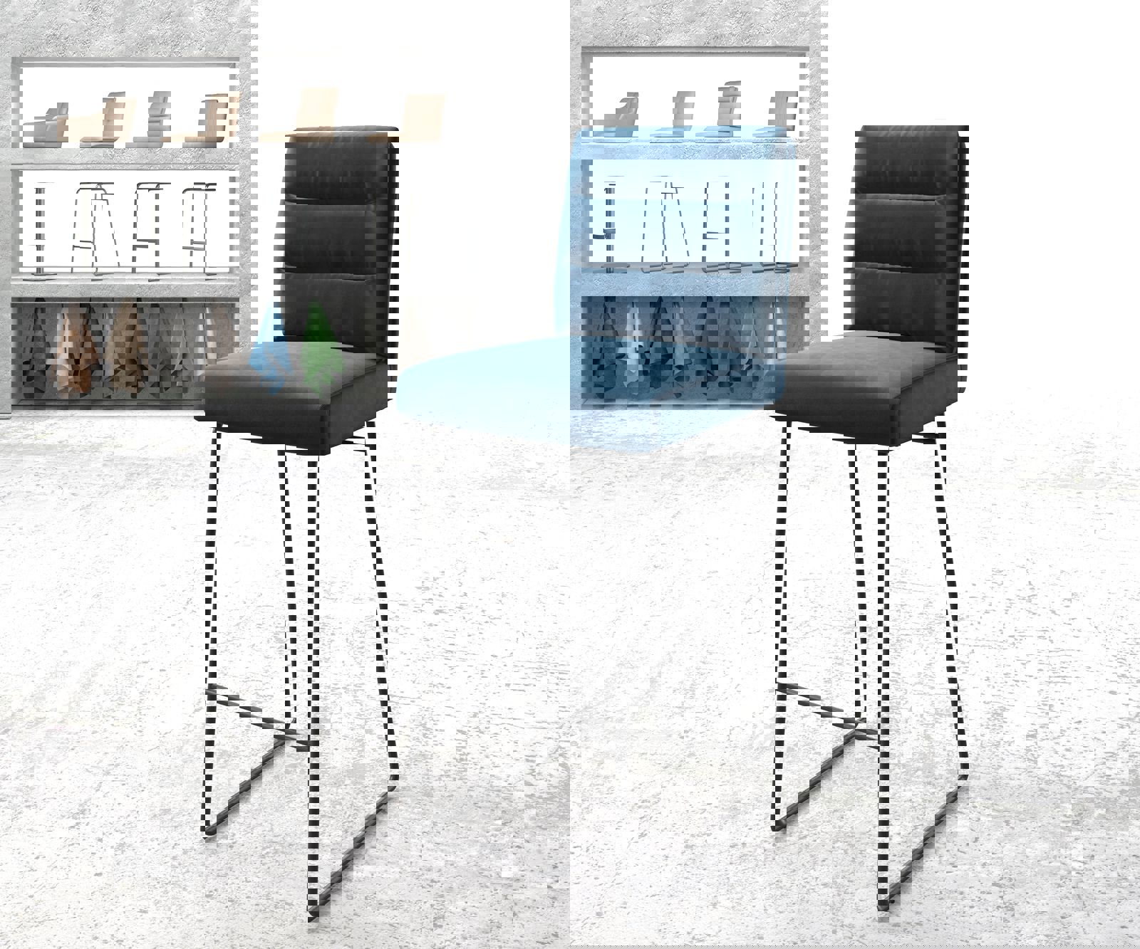 Barstuhl Pela-Flex Samt Blau Kufengestell Metall Barstuhl Pela-Flex Samt Blau Kufengestell Metall