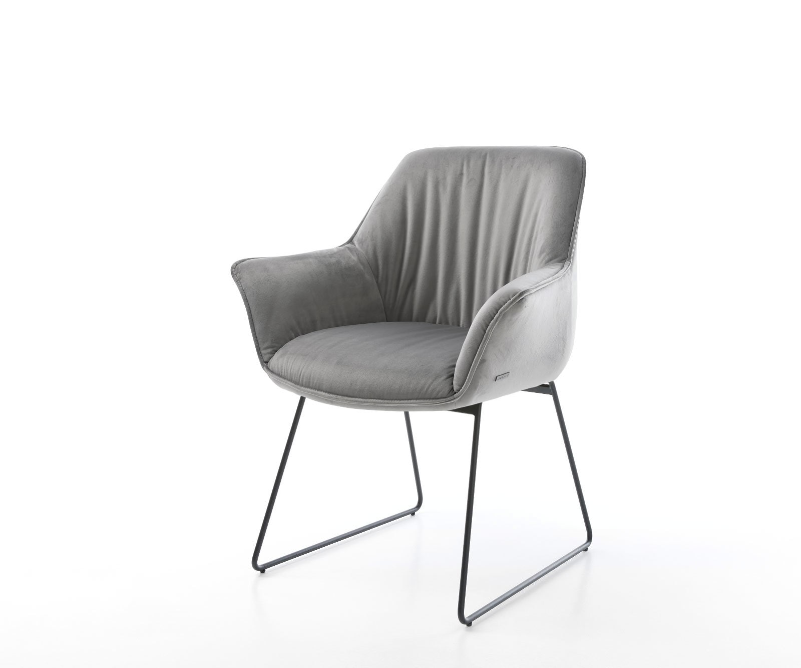 Esszimmerstuhl Keila-Flex mit Armlehnen Samt Grau Kufengestell Schwarz Esszimmerstuhl Keila-Flex mit Armlehnen Samt Grau Kufengestell Schwarz