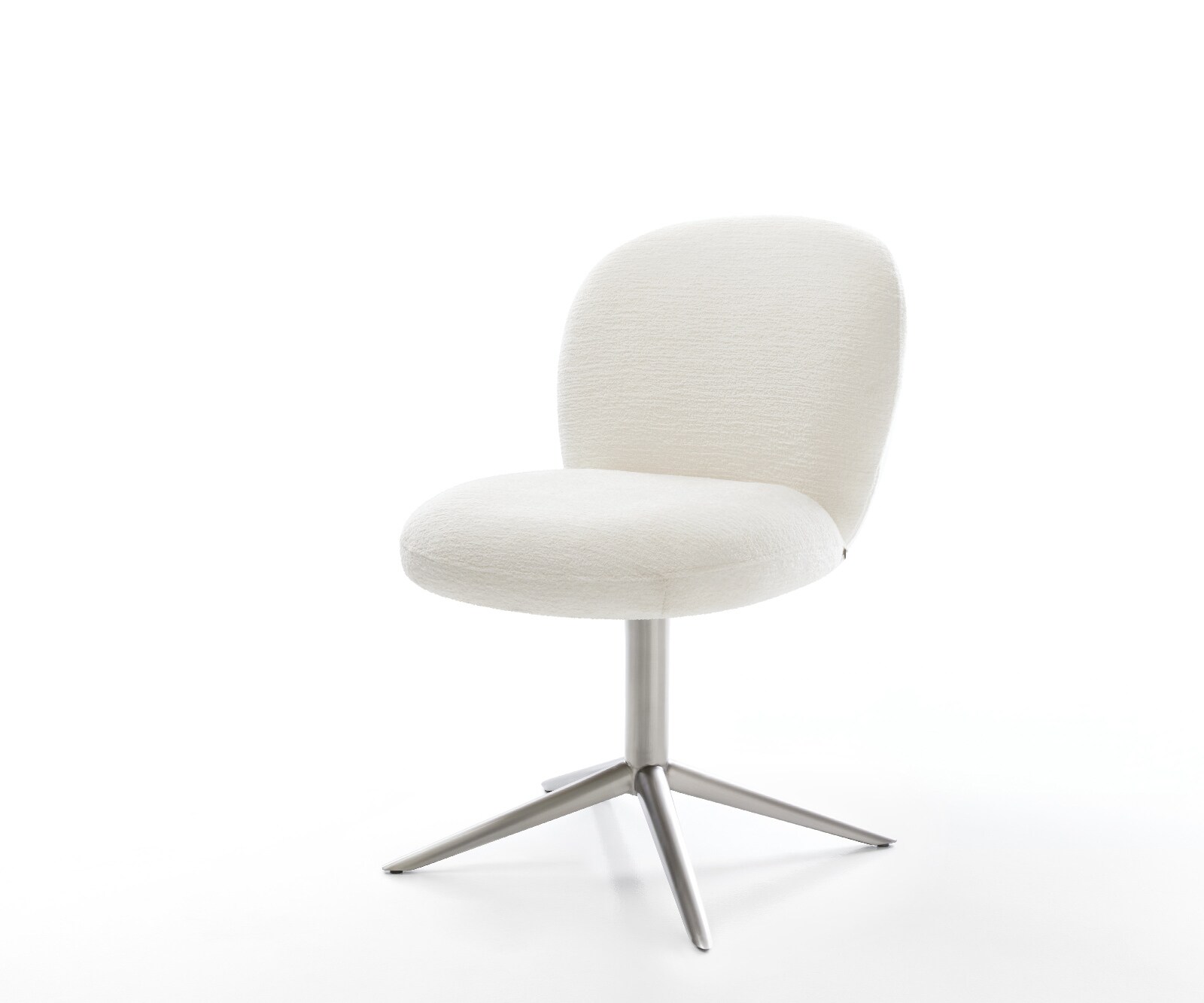 Drehstuhl Nube-Flex Bouclé Soft Beige Fußkreuz Edelstahl 360° drehbar Wippfunktion Taschenfederkern