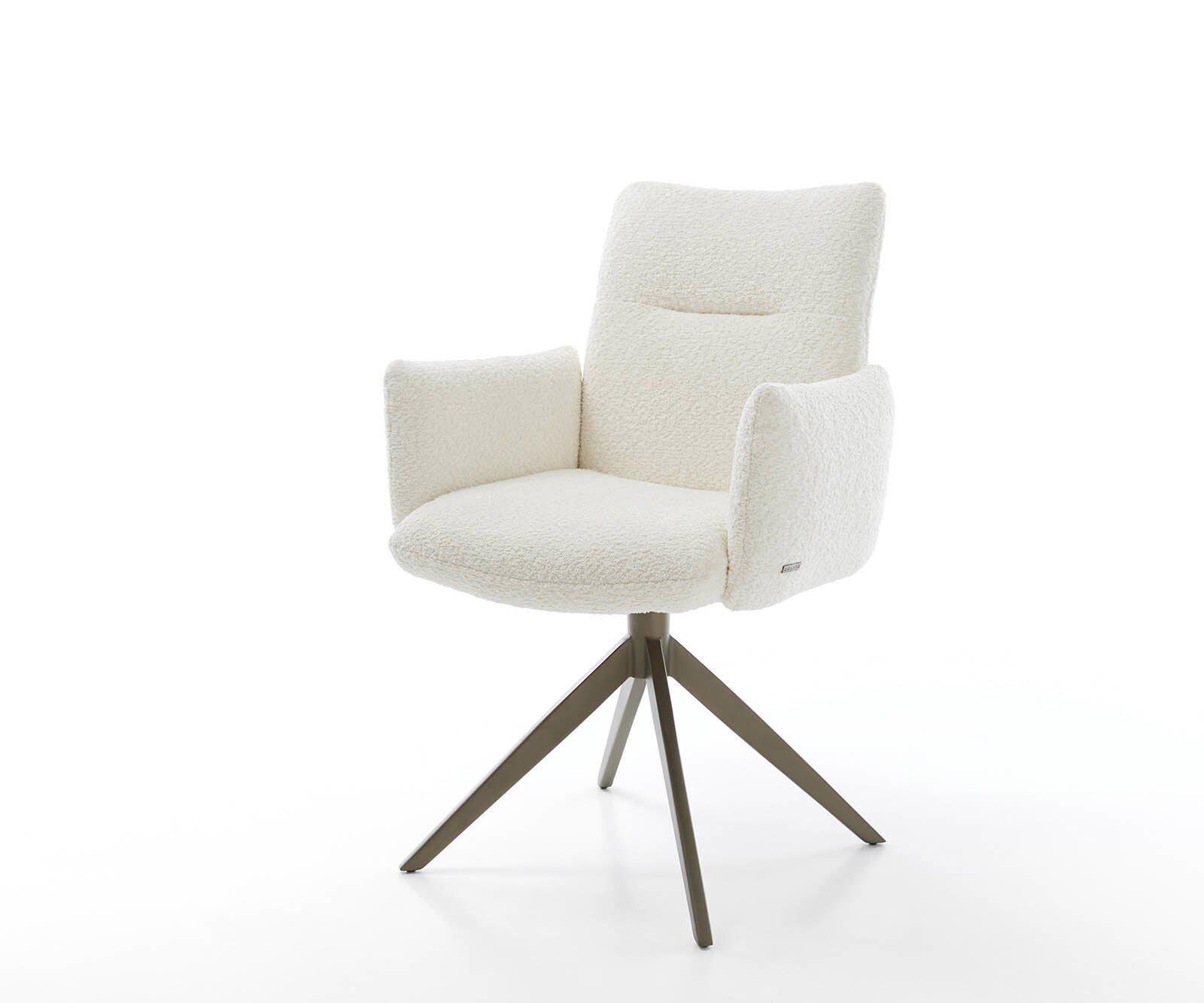 Drehstuhl Jova-Flex mit Armlehnen Bouclé Weiß Kreuzgestell breit Effektfinish Titan 360° drehbar Taschenfederkern