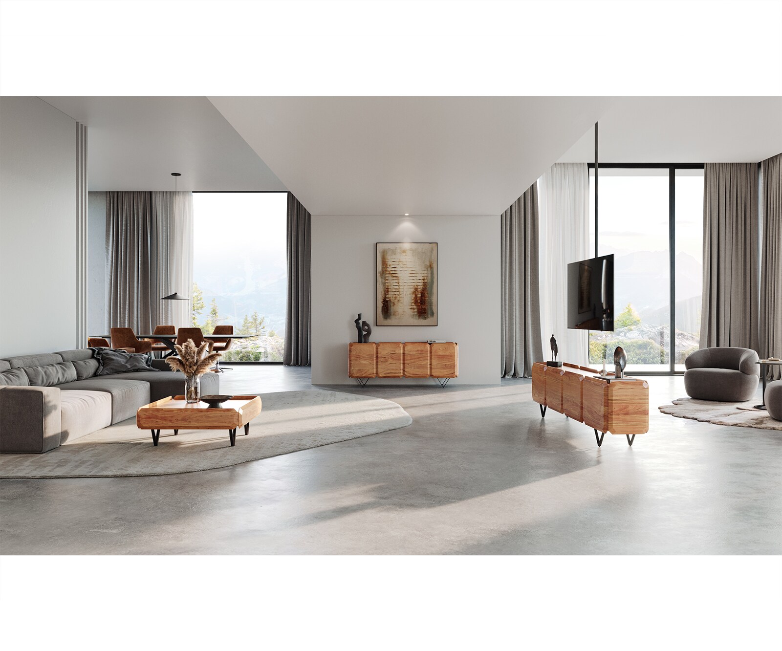 Table-basse Kiano 90x90 cm Acacia Nature 2 Tiroirs Pied en V Noir 5