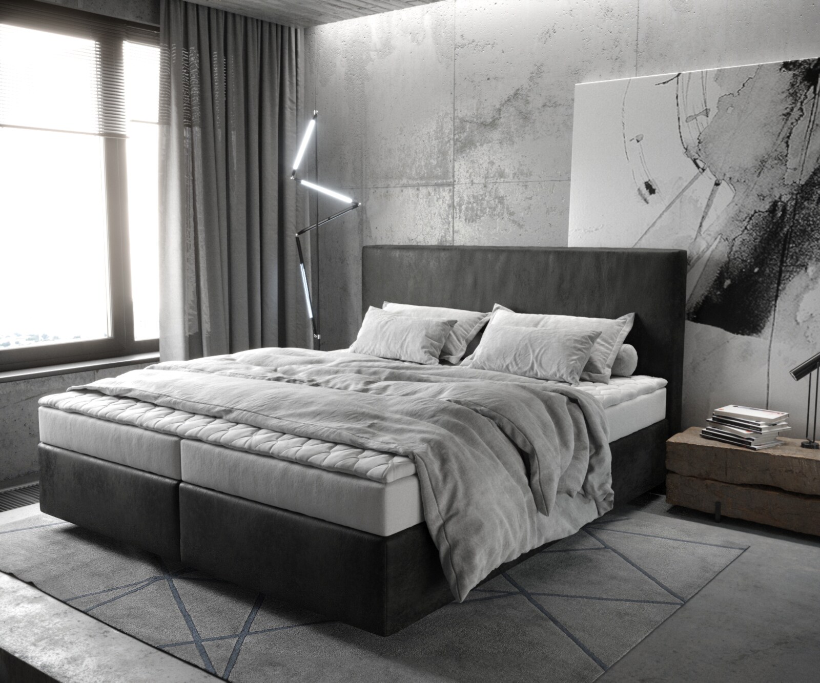 Lit-à-sommier-tapissier Dream-Well 140x200 cm noir avec matelas et surmatelas  4