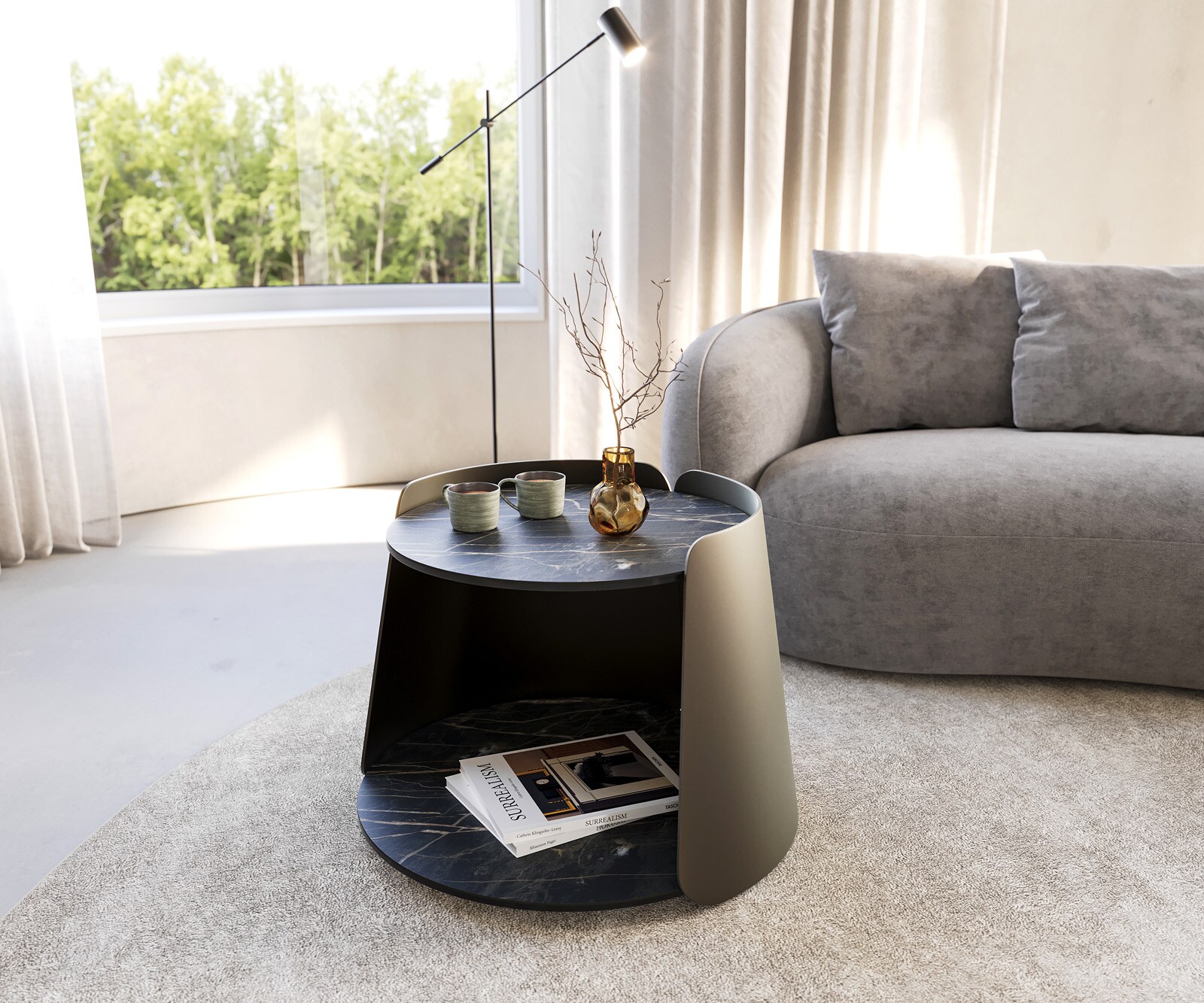 Couchtisch Daban 59x59 cm Keramik Laminam®Noir Desir Braun Gestell Metall Titanfarbig 1