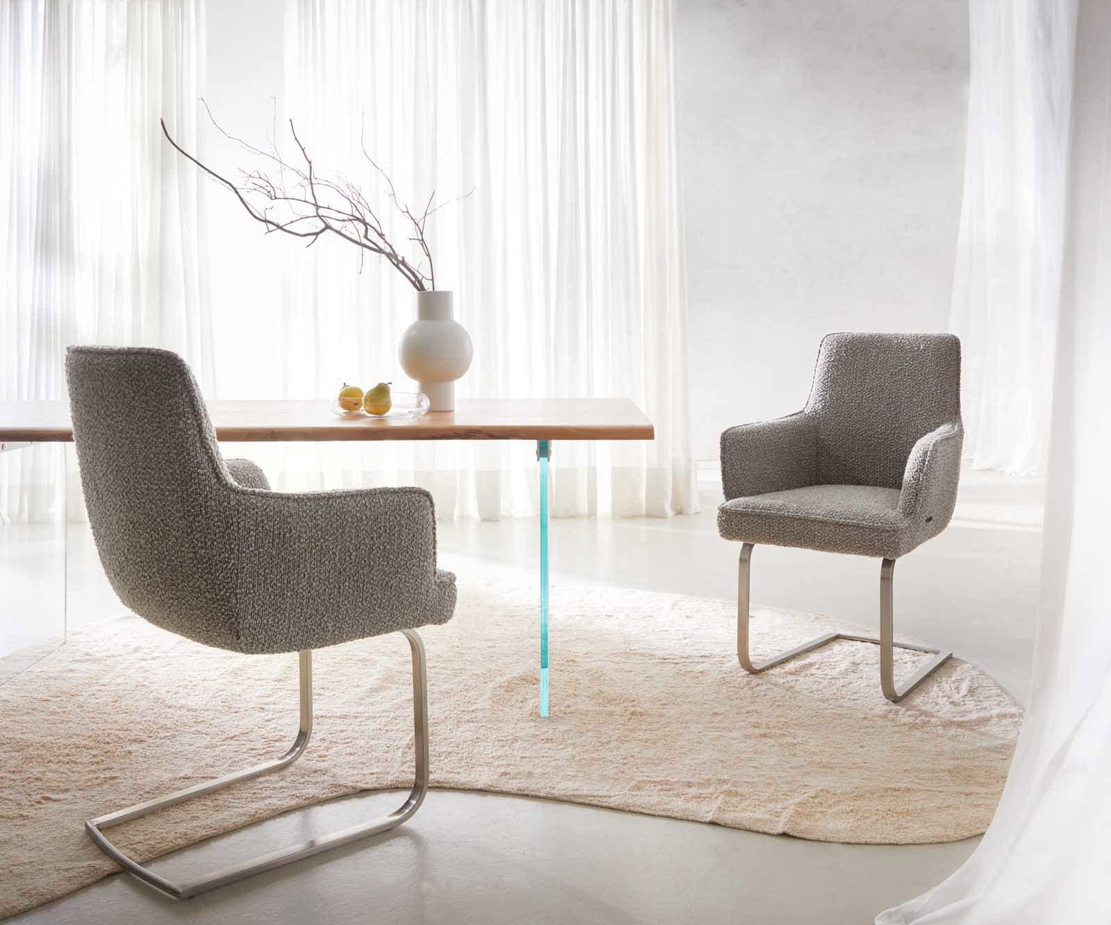 Freischwinger Heira-Flex mit Armlehnen Bouclé Silbergrau Freischwinger flach Edelstahl Taschenfederkern 5 Freischwinger Heira-Flex mit Armlehnen Bouclé Silbergrau Freischwinger flach Edelstahl Taschenfederkern 5